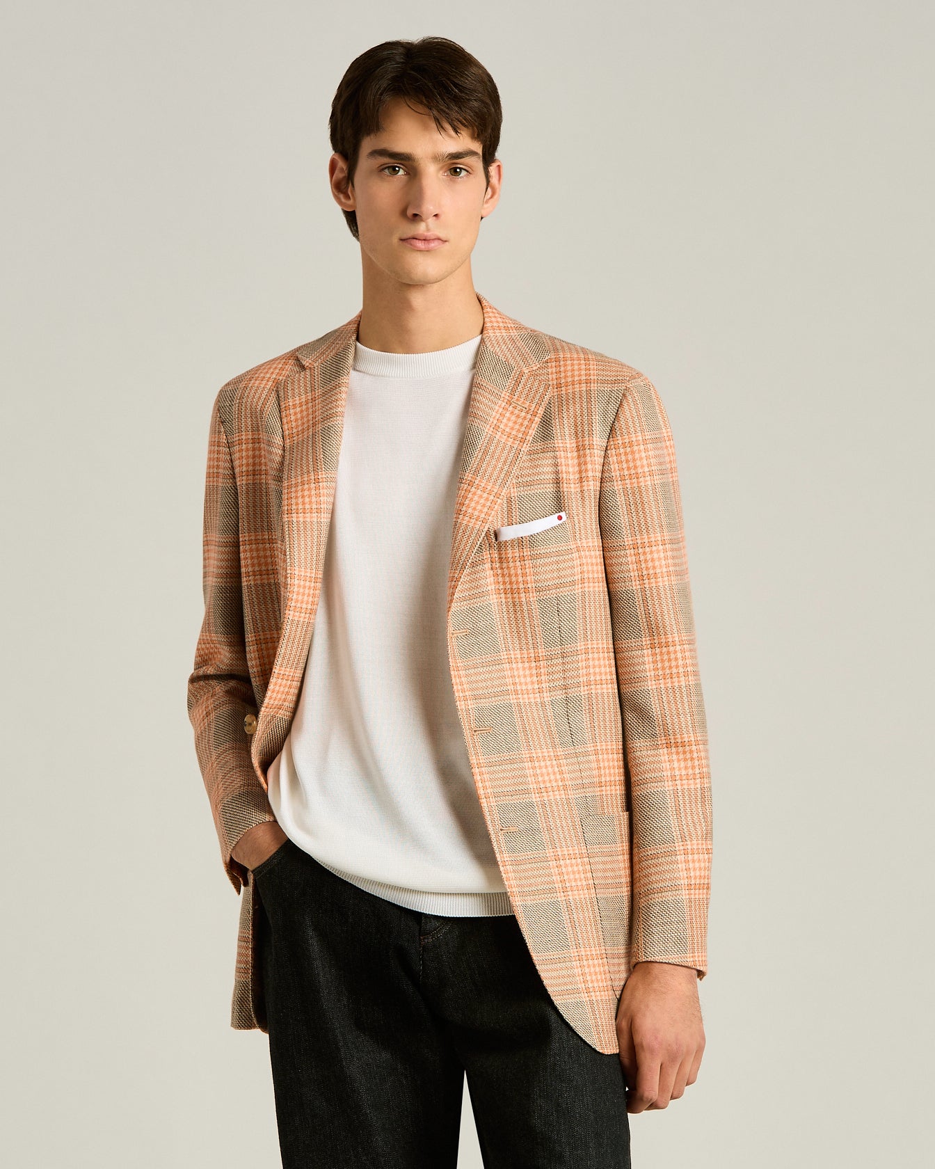 FINE BLEND CHECKED SINGLE-BREASTED JACKET
