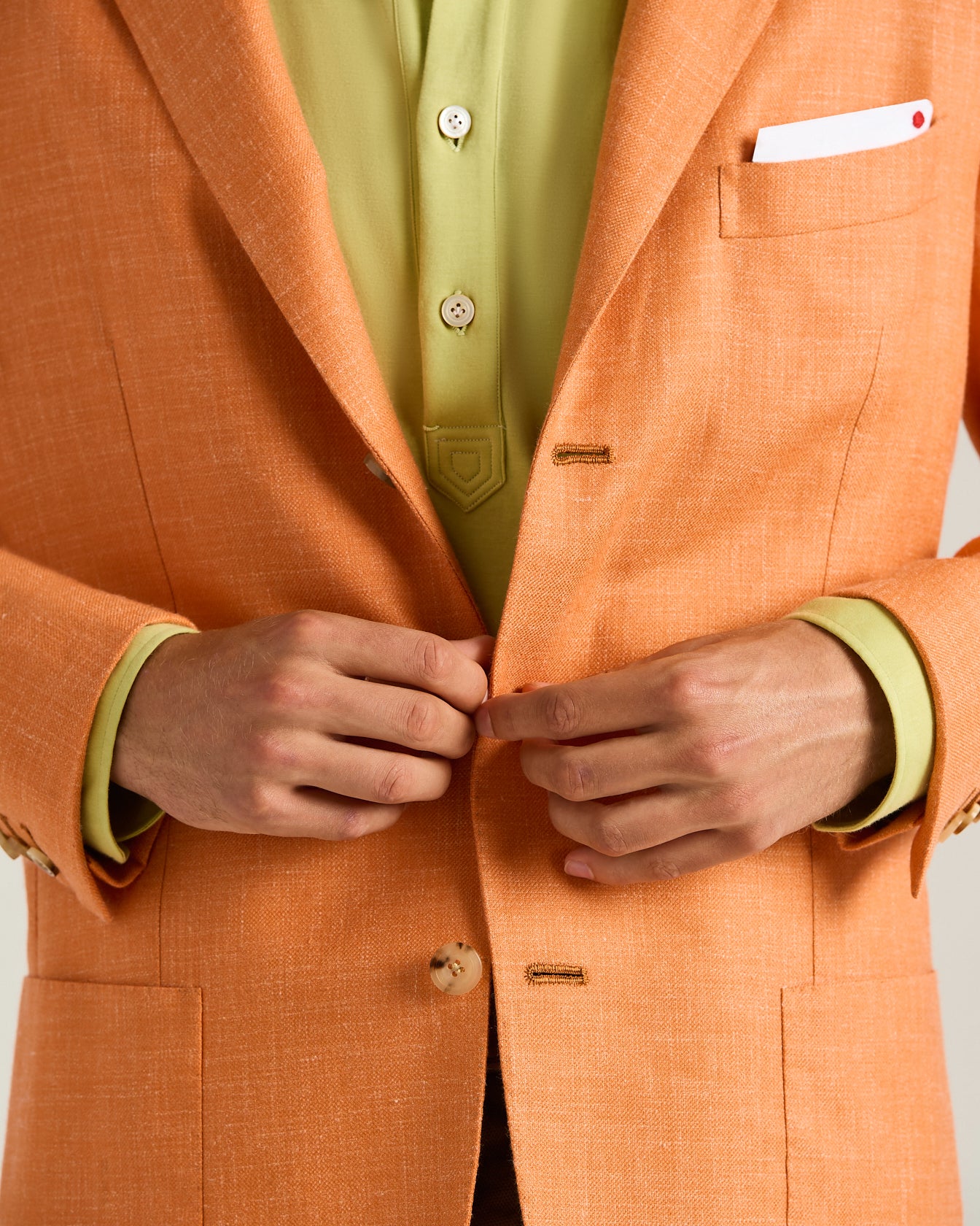Men's orange cashmere single-breasted jacket | Kiton
