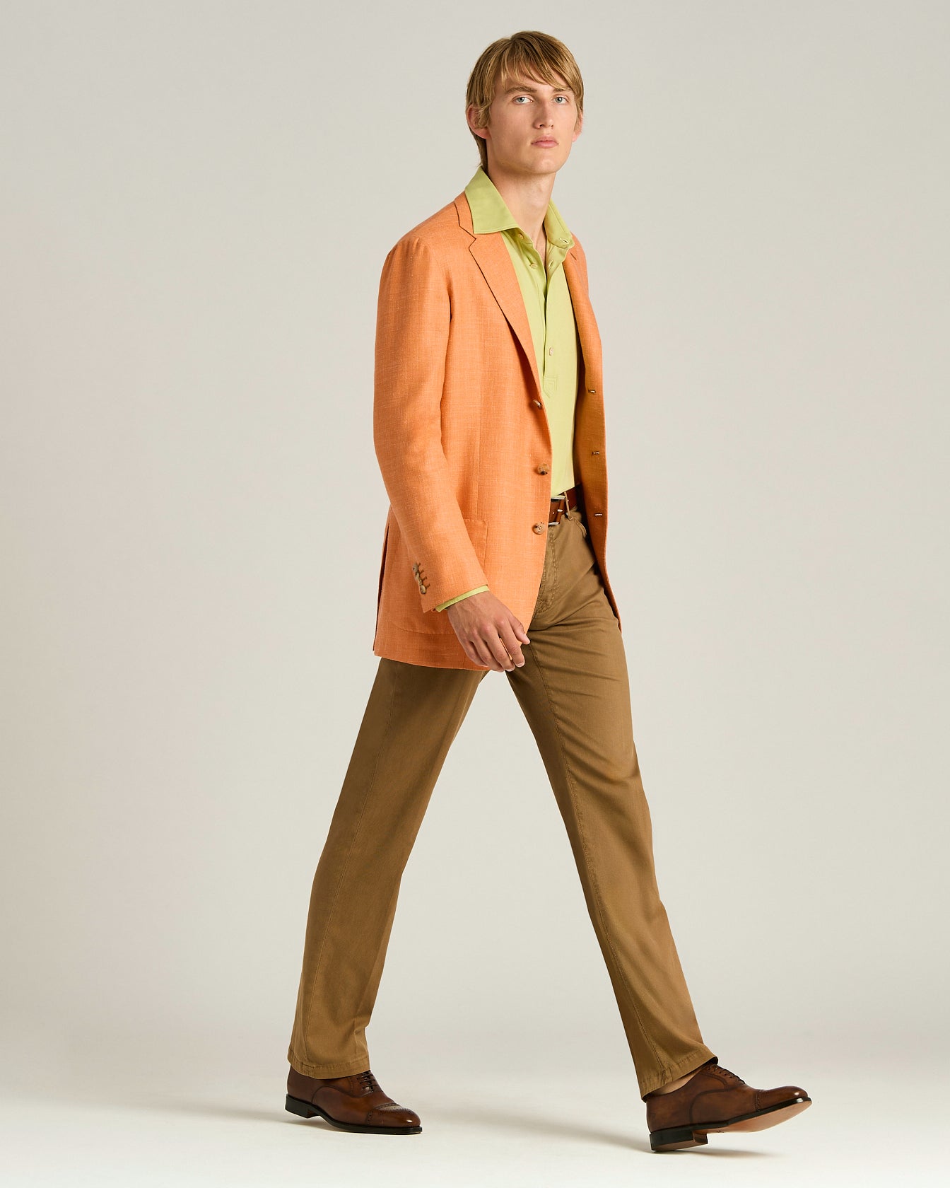 H/WOOLCASHMEREMELTONJACKETオレンジSサイズ(M相当) Men's orange cashmere single-breasted jacket | Kiton