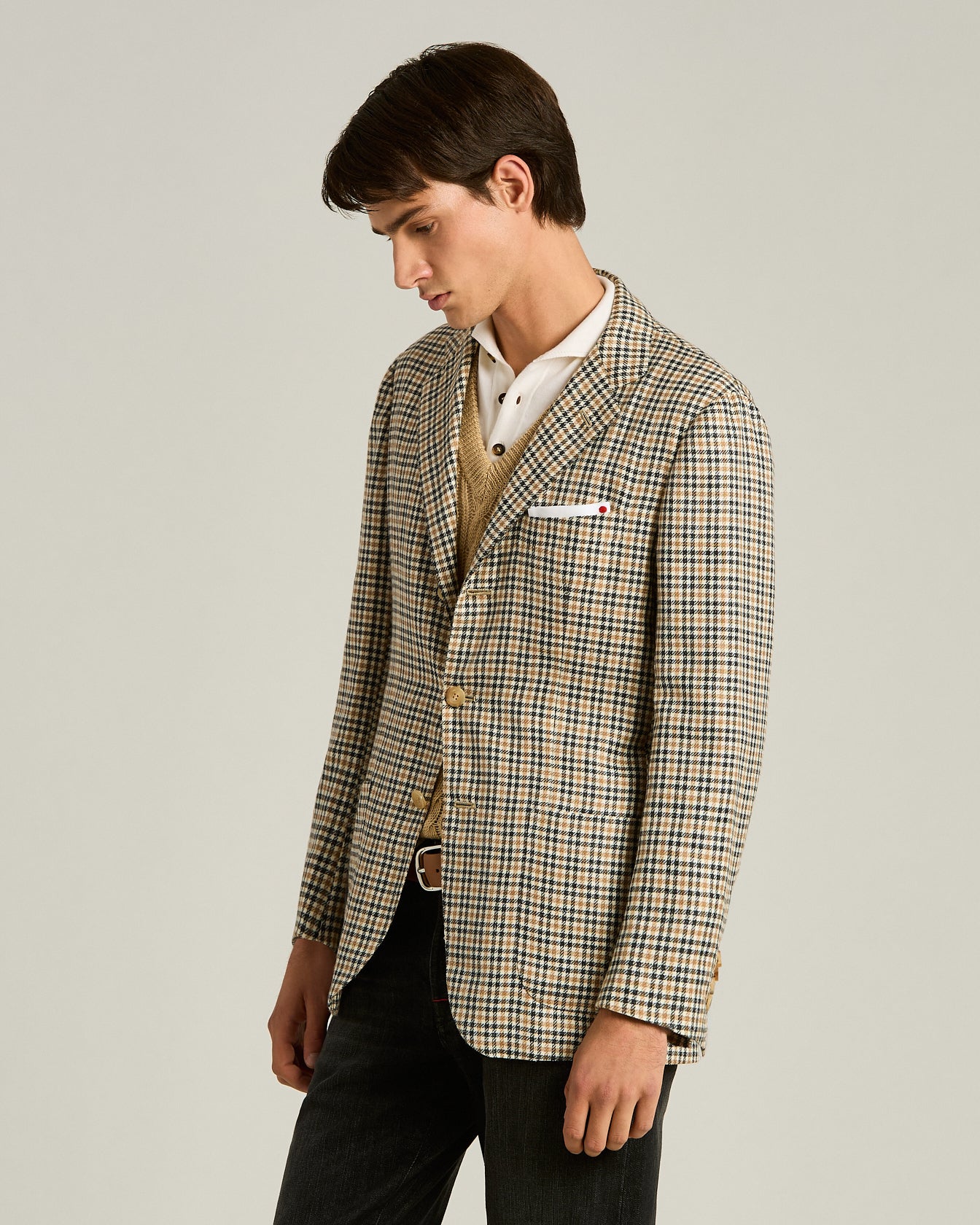 Men's single-breasted green micro pattern jacket | Kiton