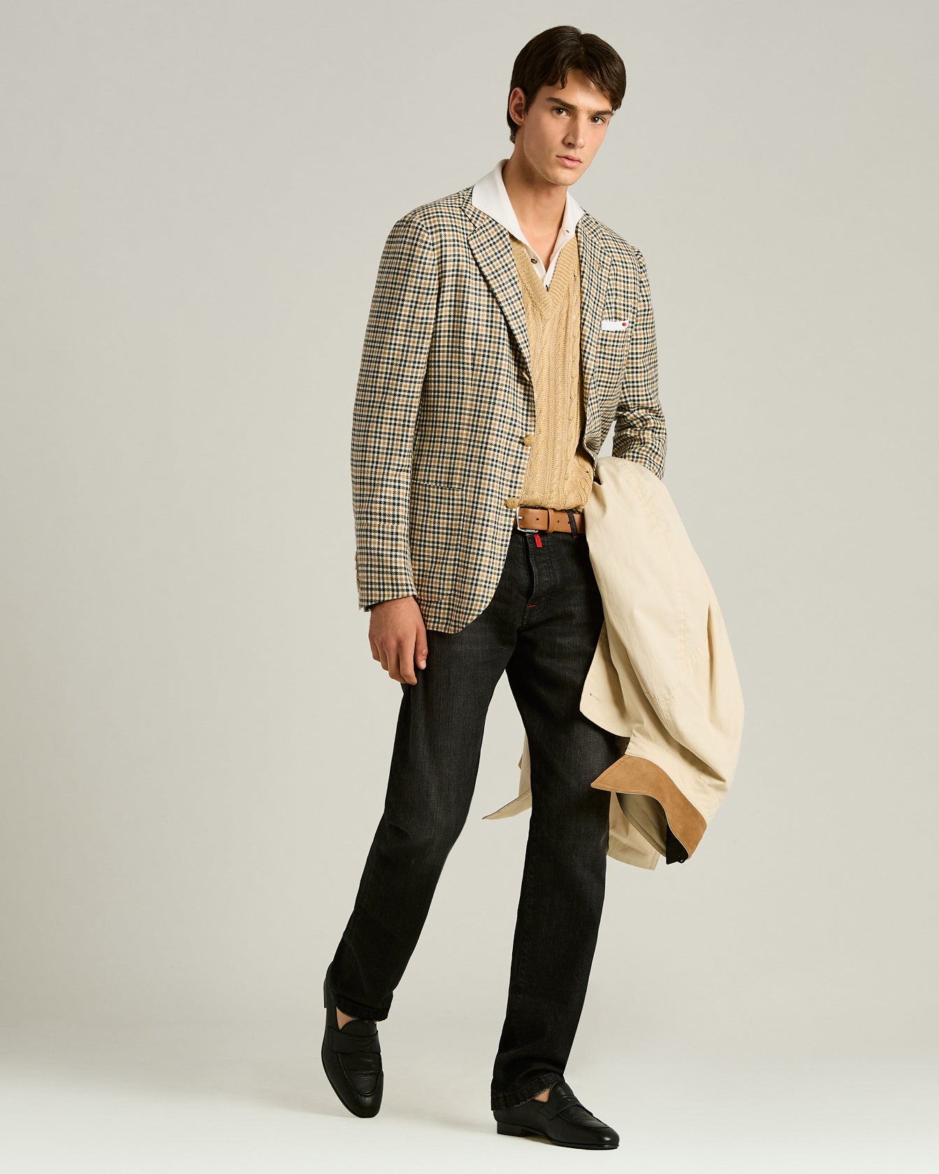 Men's single-breasted green micro pattern jacket | Kiton