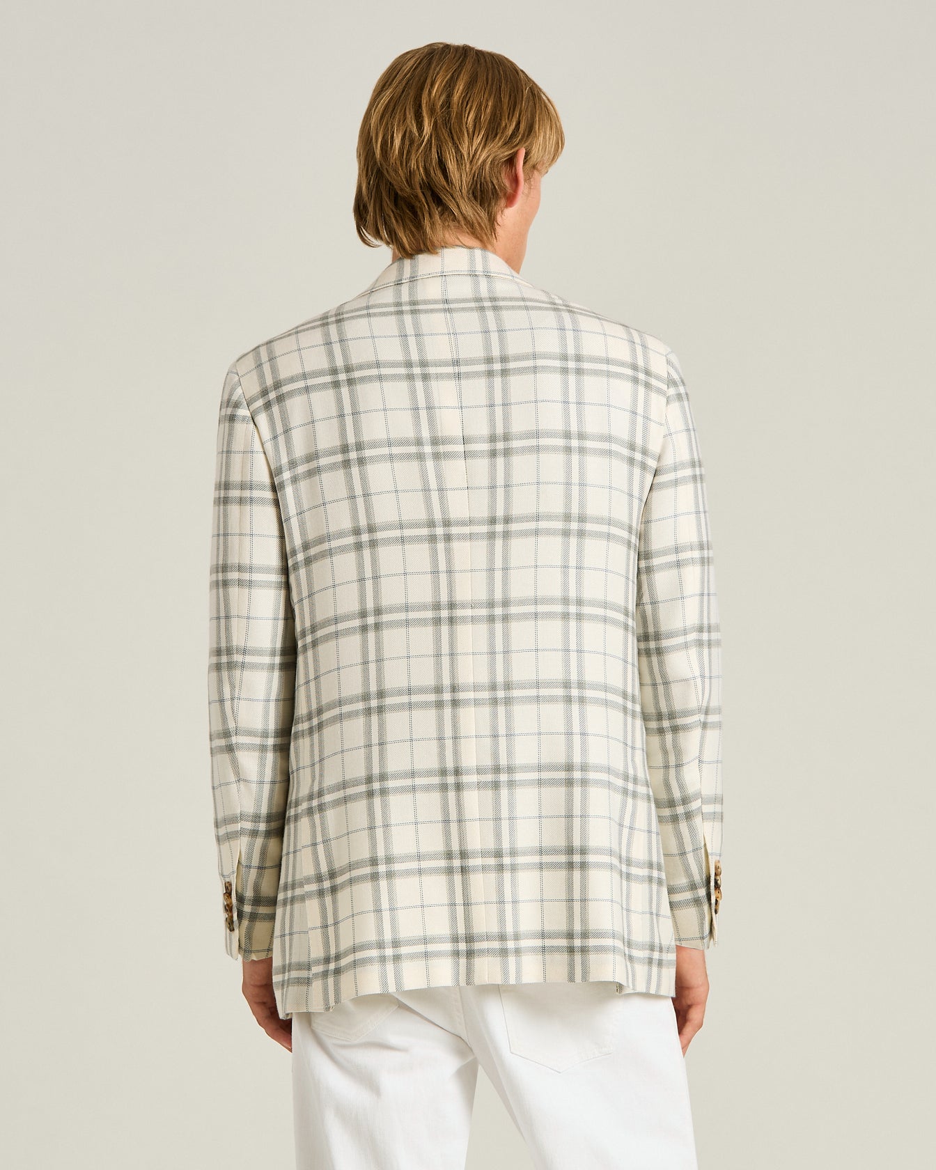 CASHMERE, SILK AND LINEN TAILORED CHECKED JACKET