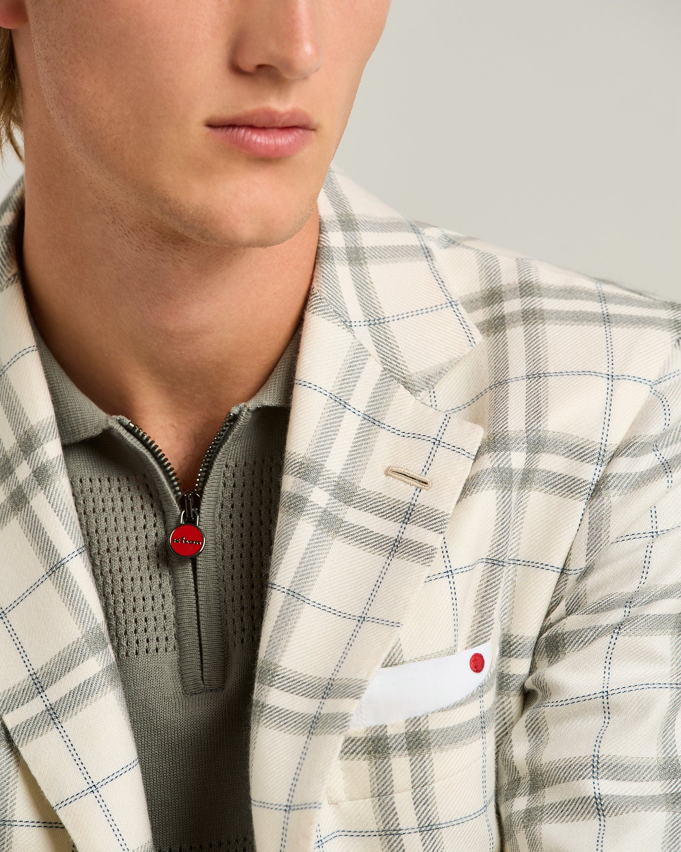 CASHMERE, SILK AND LINEN TAILORED CHECKED JACKET