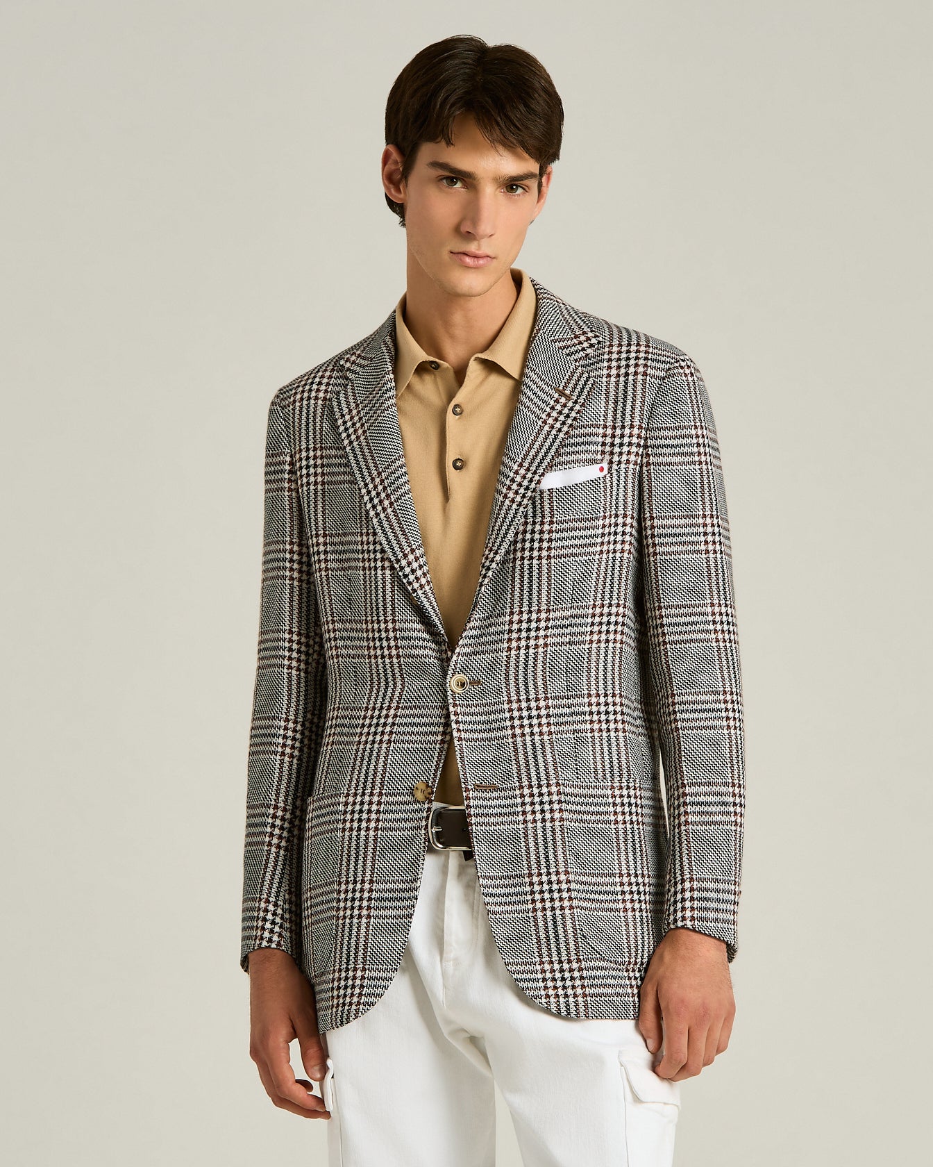 CASHMERE AND LINEN TAILORED CHECKED JACKET