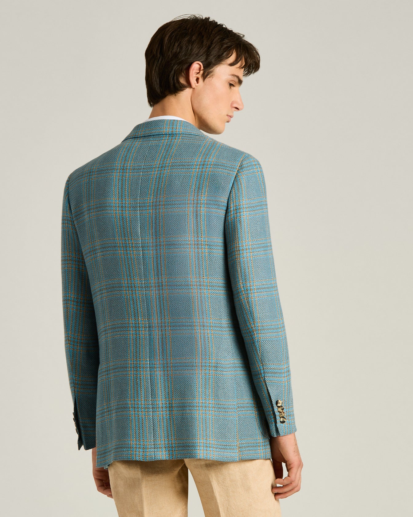 CASHMERE AND LINEN CHECKED SINGLE-BREASTED JACKET