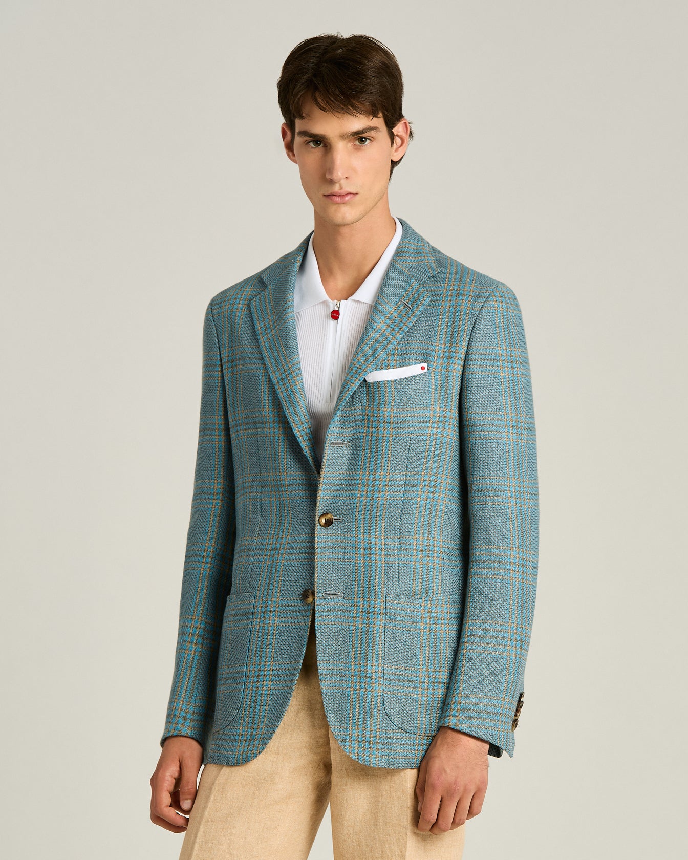 CASHMERE AND LINEN CHECKED SINGLE-BREASTED JACKET