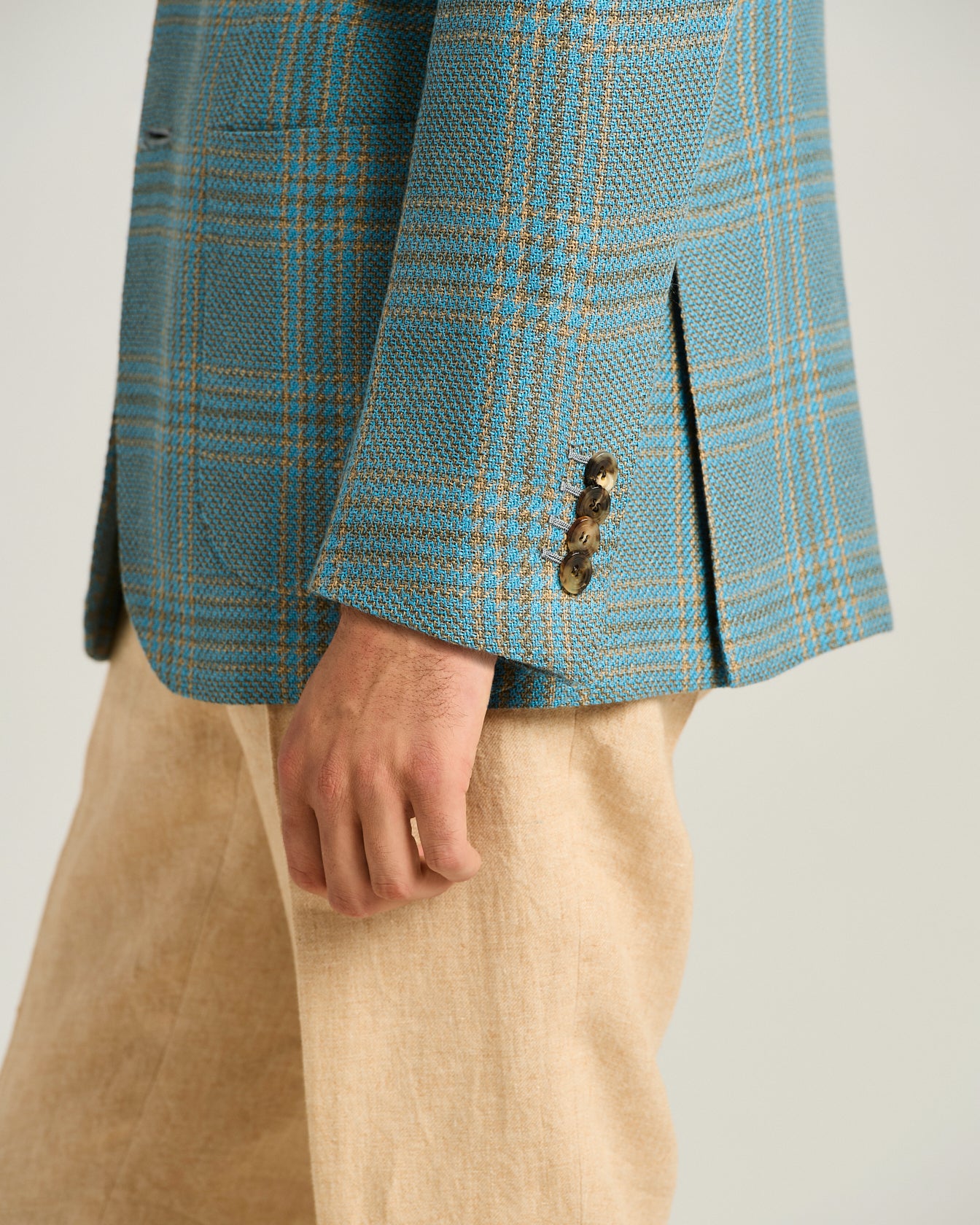 CASHMERE AND LINEN CHECKED SINGLE-BREASTED JACKET