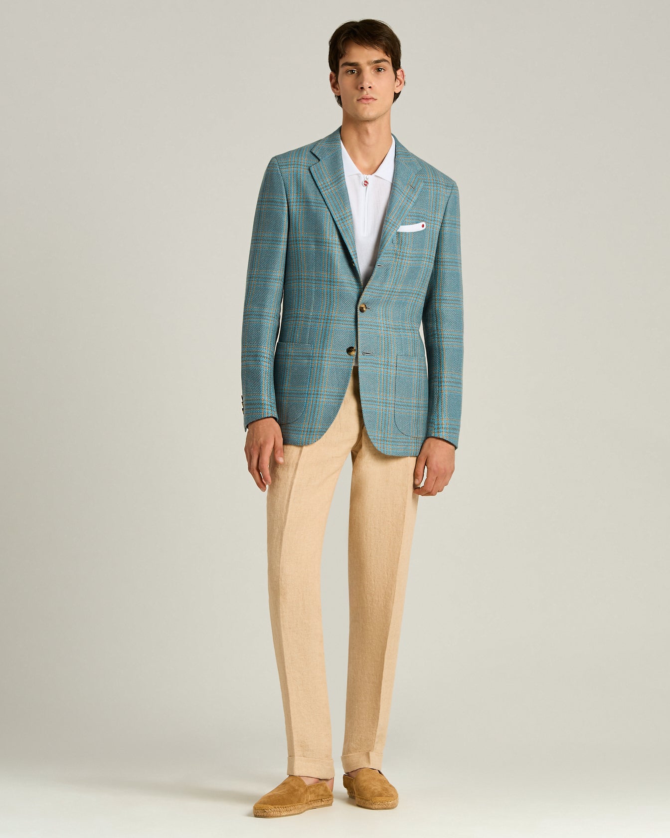 CASHMERE AND LINEN CHECKED SINGLE-BREASTED JACKET