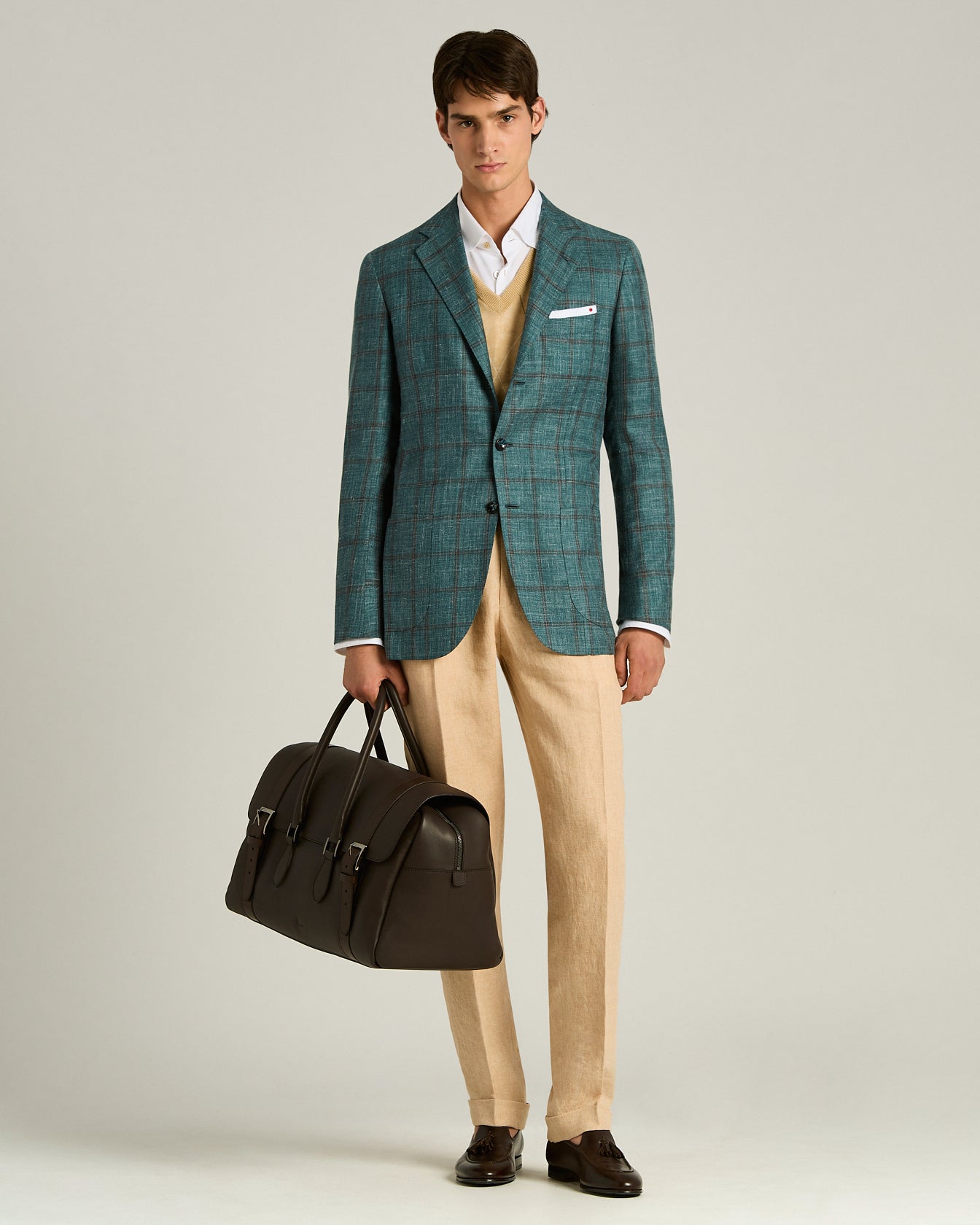 Kiton ジャケット　シルク Men's cashmere, silk and linen checked green jacket | Kiton