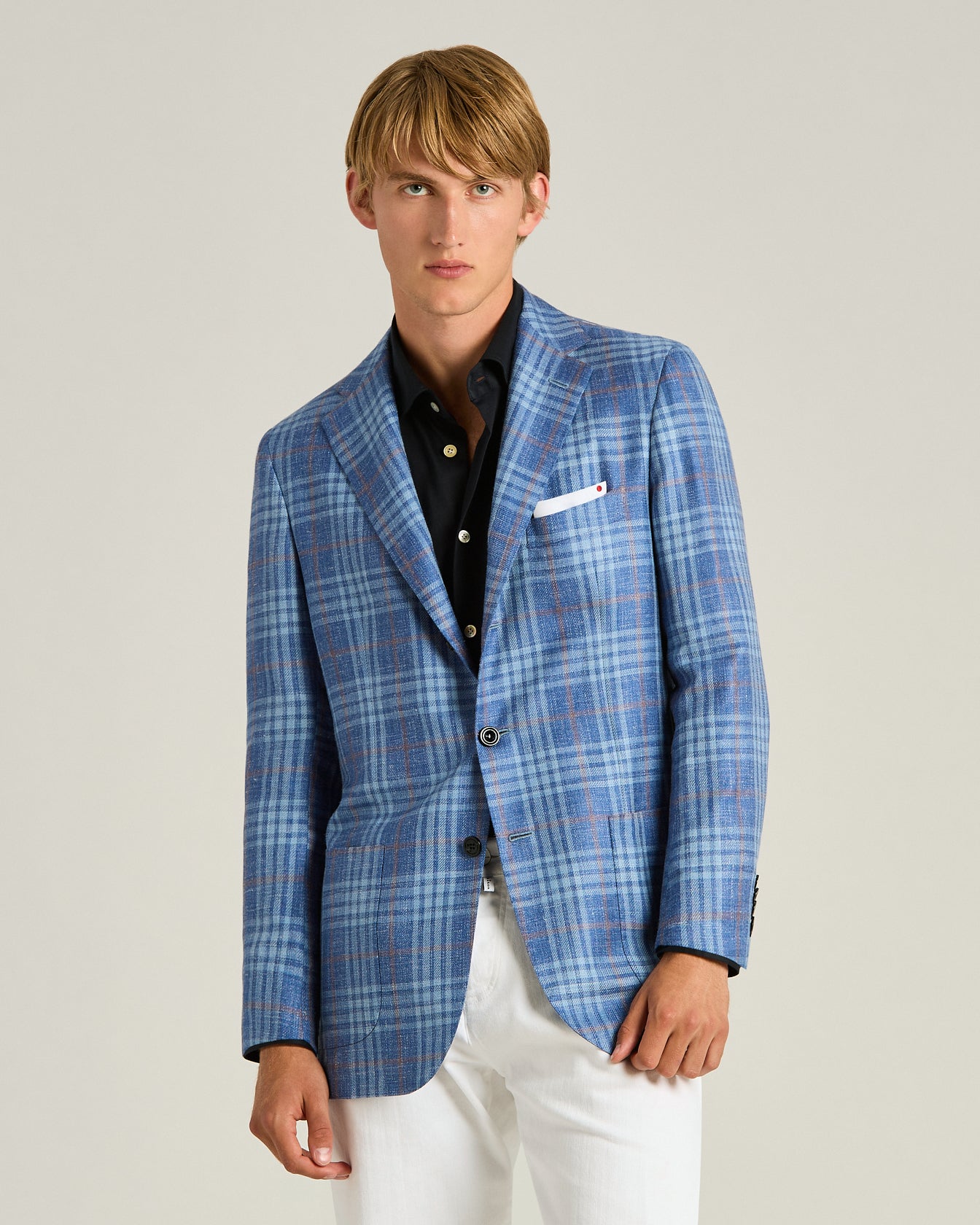 CASHMERE, SILK AND LINEN CHECKED SINGLE-BREASTED JACKET