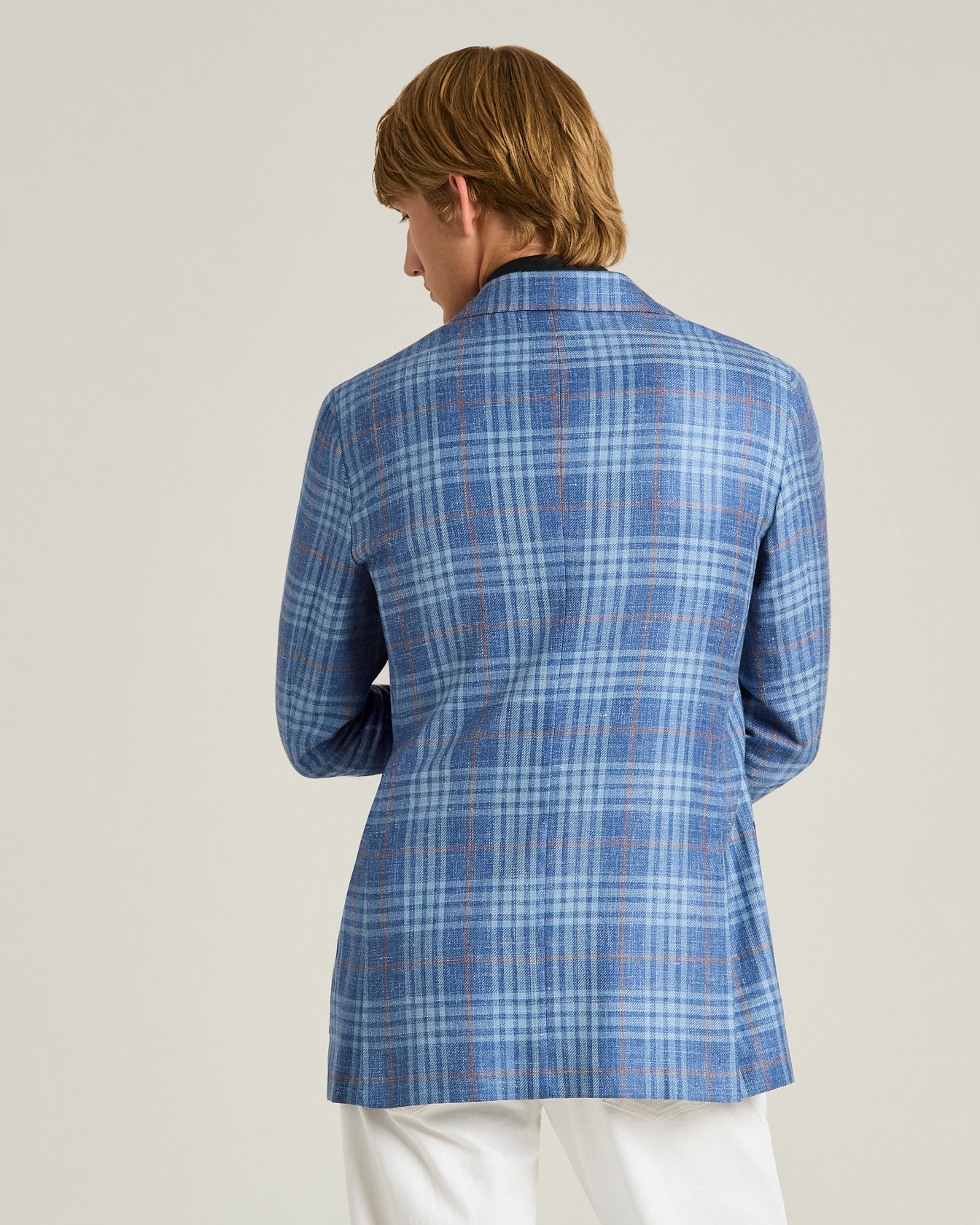 CASHMERE, SILK AND LINEN CHECKED SINGLE-BREASTED JACKET