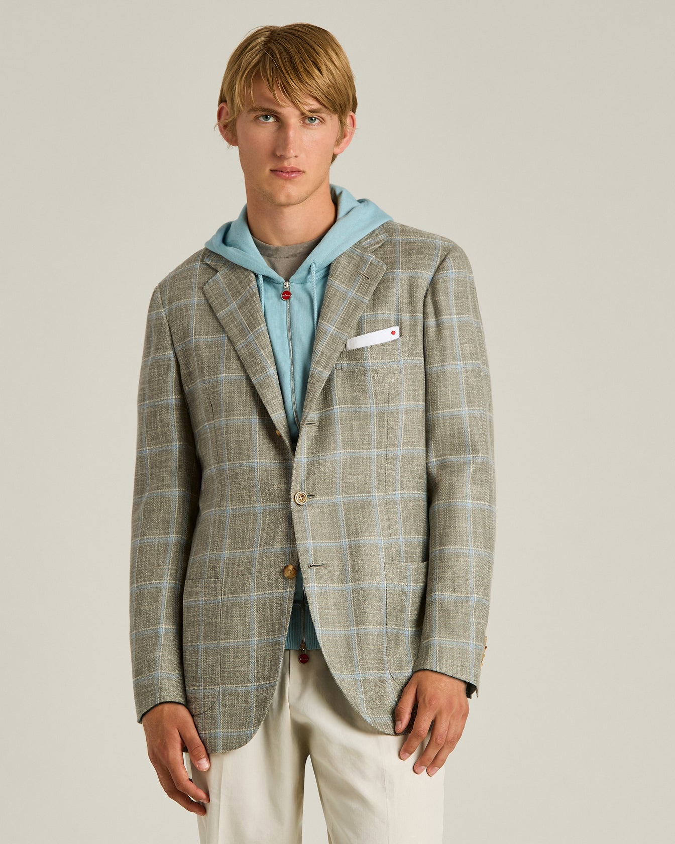 SILK, COTTON AND WOOL CHECKED SINGLE-BREASTED JACKET