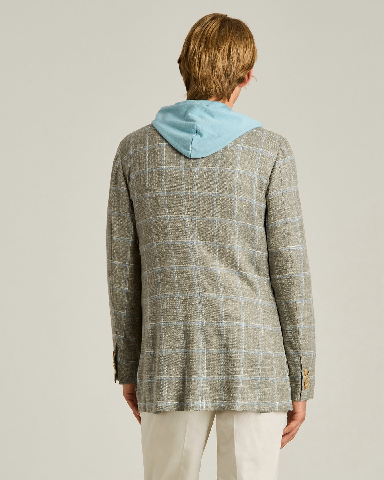 SILK, COTTON AND WOOL CHECKED SINGLE-BREASTED JACKET