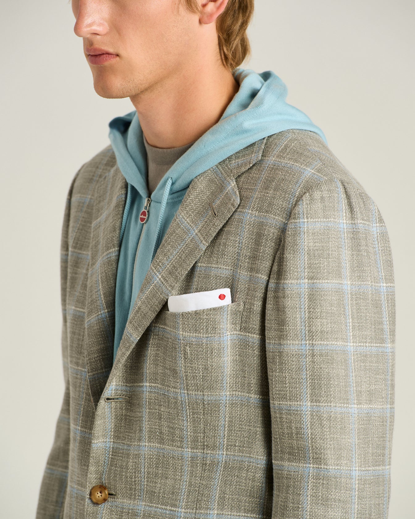 SILK, COTTON AND WOOL CHECKED SINGLE-BREASTED JACKET