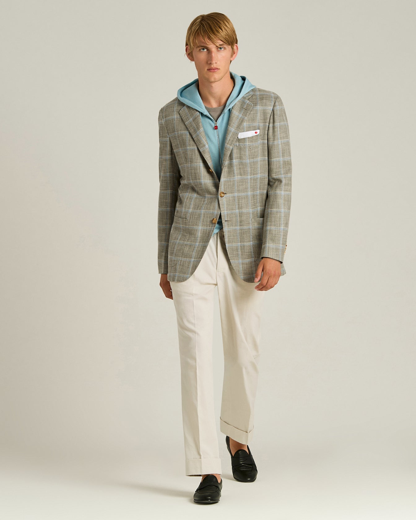 SILK, COTTON AND WOOL CHECKED SINGLE-BREASTED JACKET