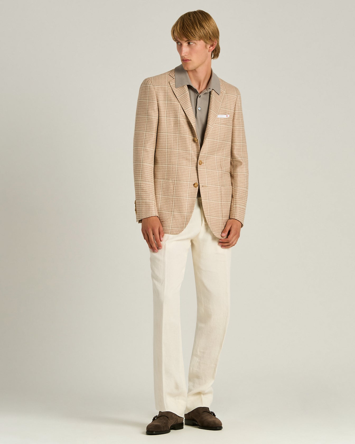 WOOL, CASHMERE, SILK AND LINEN BLEND SINGLE-BREASTED JACKET