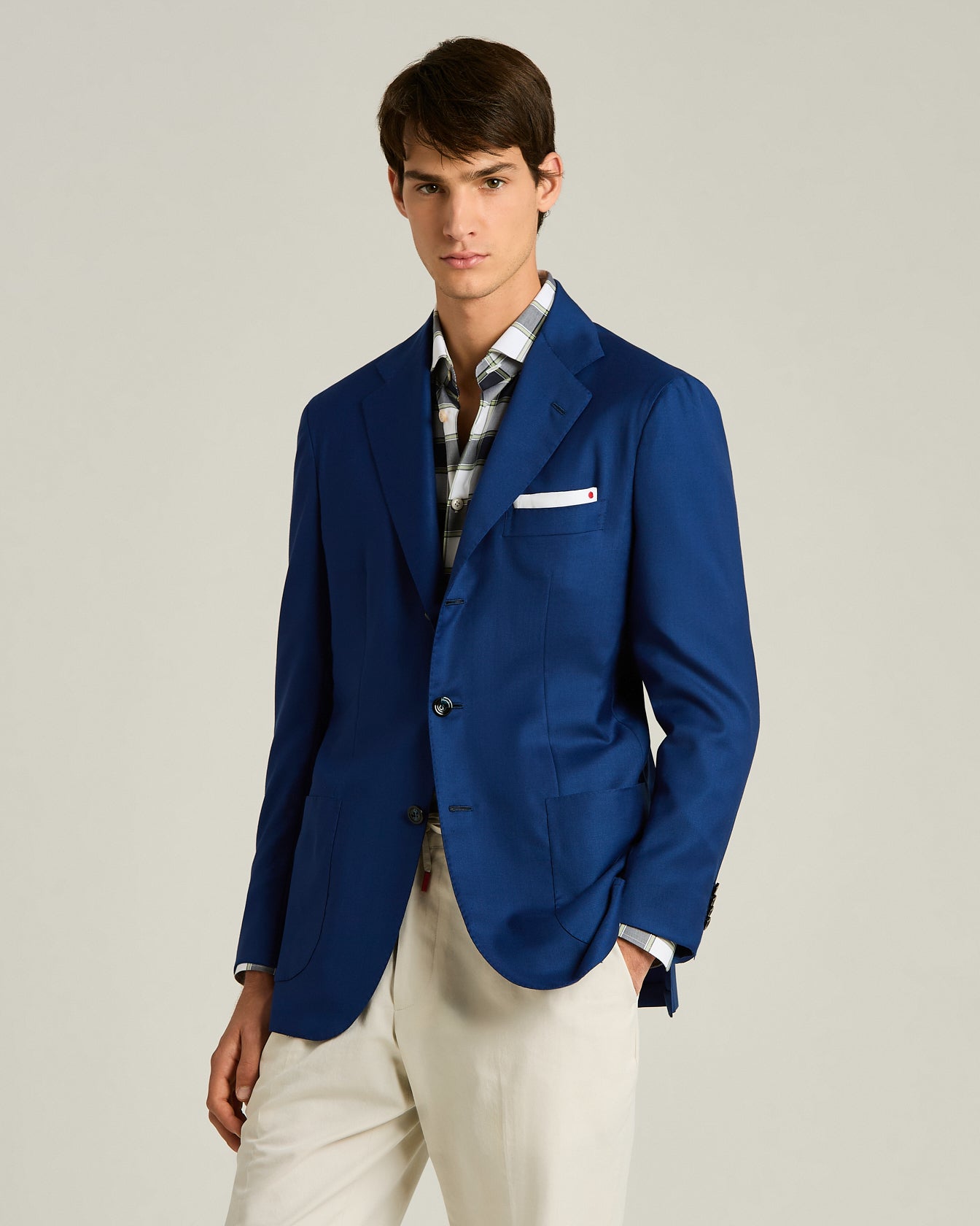 Cashmere Single-Breasted Jacket Blue in Cashmere with Cupro Lining2