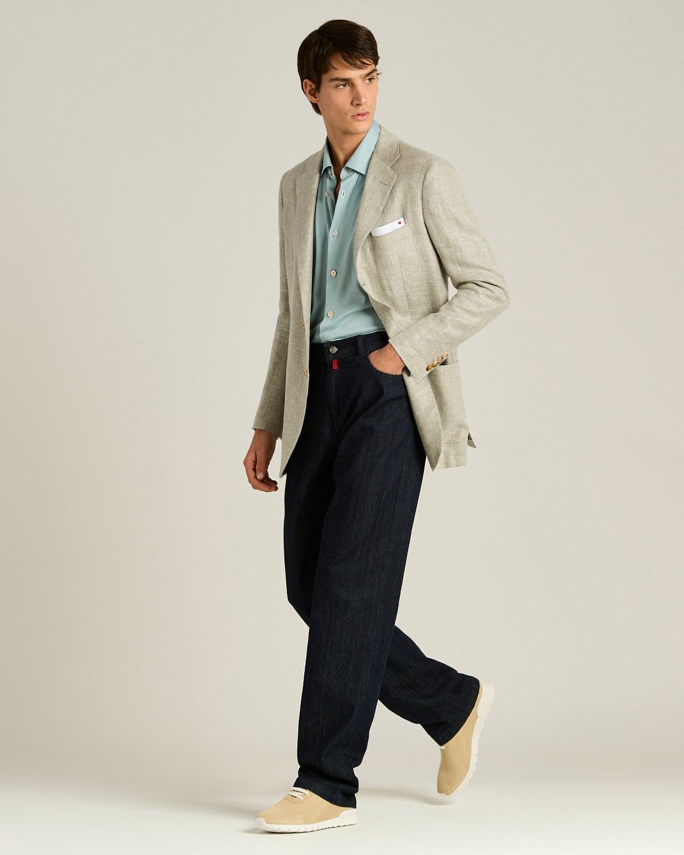 LINEN, CASHMERE AND SILK BLEND SINGLE-BREASTED JACKET