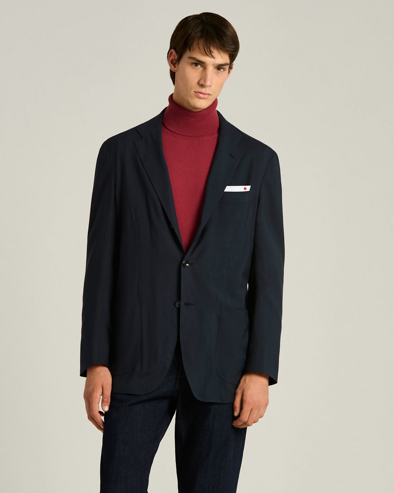 CASHMERE SINGLE-BREASTED JACKET IN NAVY BLUE