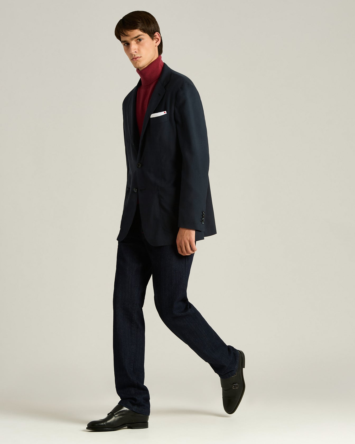 CASHMERE SINGLE-BREASTED JACKET IN NAVY BLUE