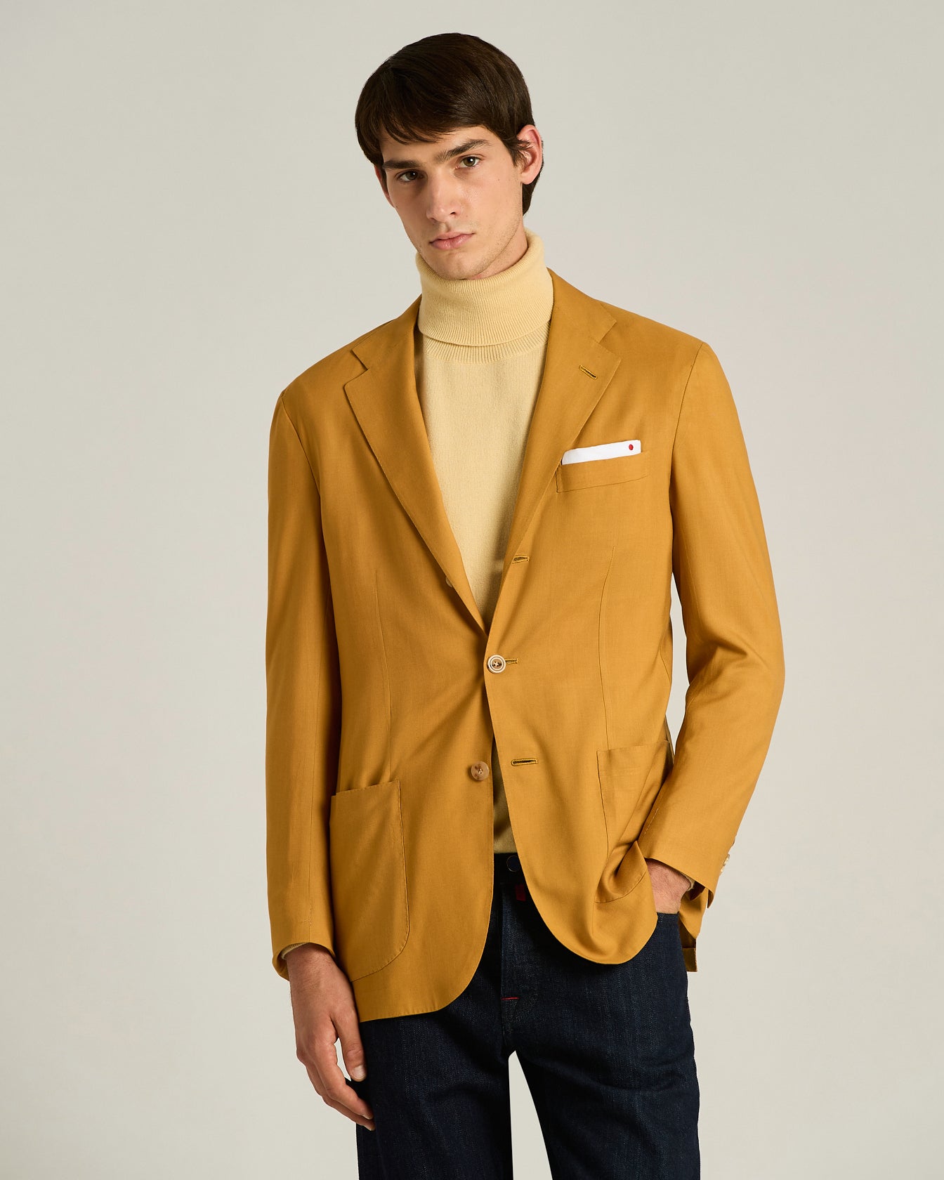 CASHMERE SINGLE-BREASTED JACKET IN MUSTARD YELLOW