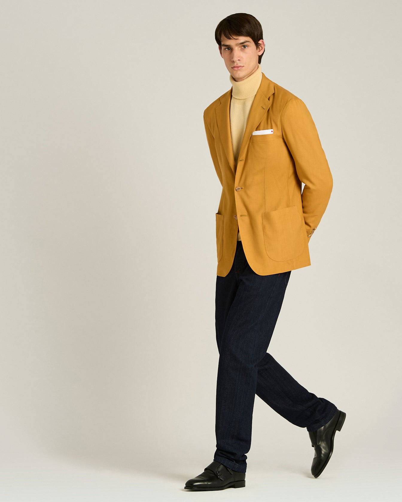 CASHMERE SINGLE-BREASTED JACKET IN MUSTARD YELLOW