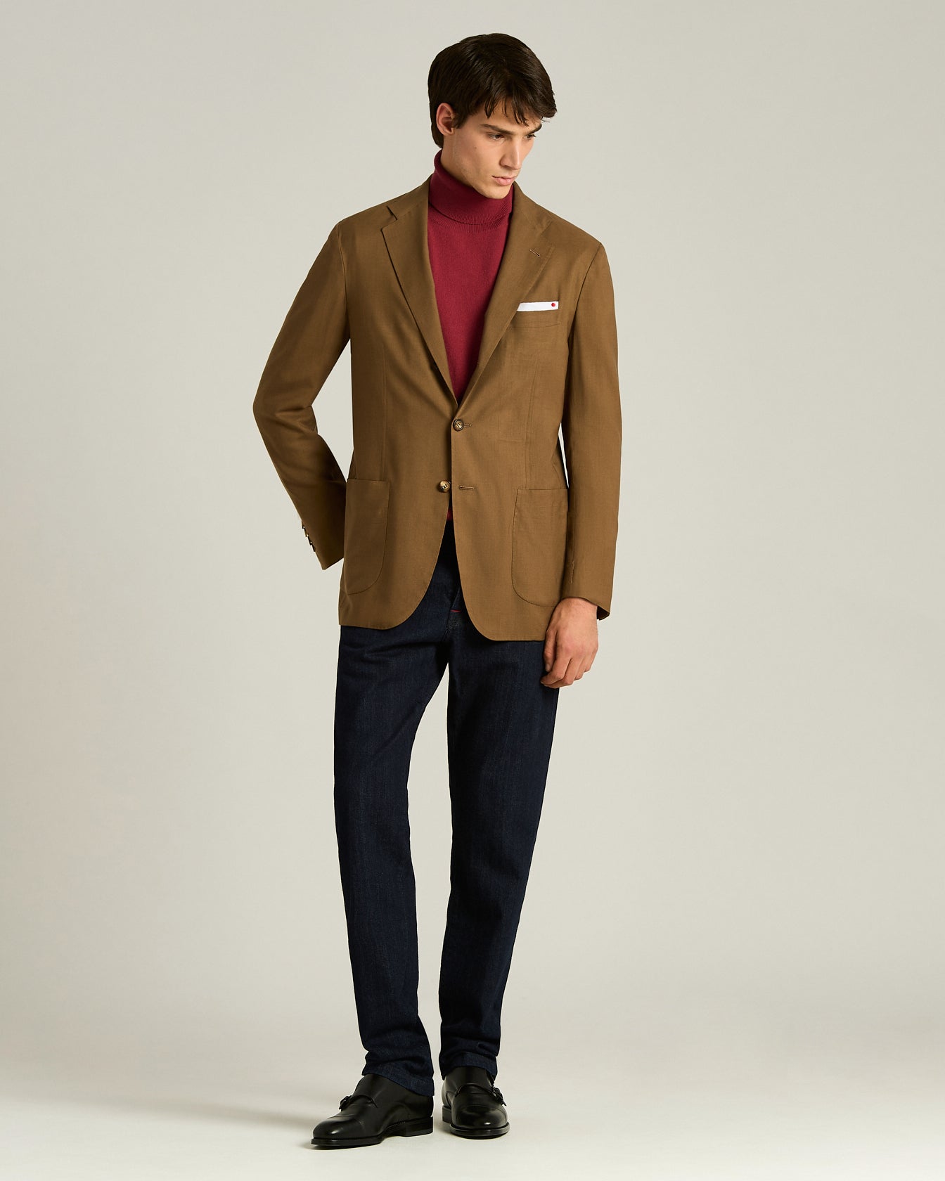 CASHMERE SINGLE-BREASTED JACKET IN BROWN
