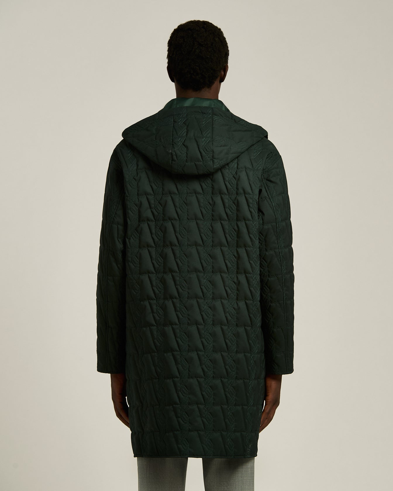 QUILTED TECHNICAL OVERCOAT WITH HOOD
