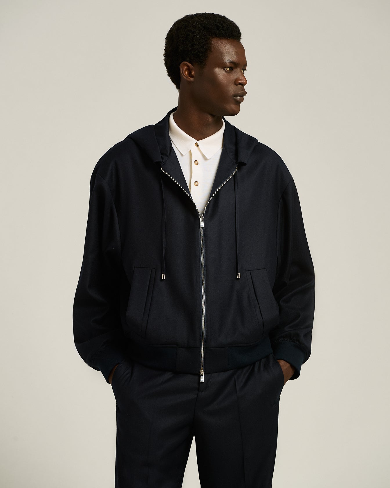 PURE WOOL BOMBER JACKET WITH TWO-WAY ZIP