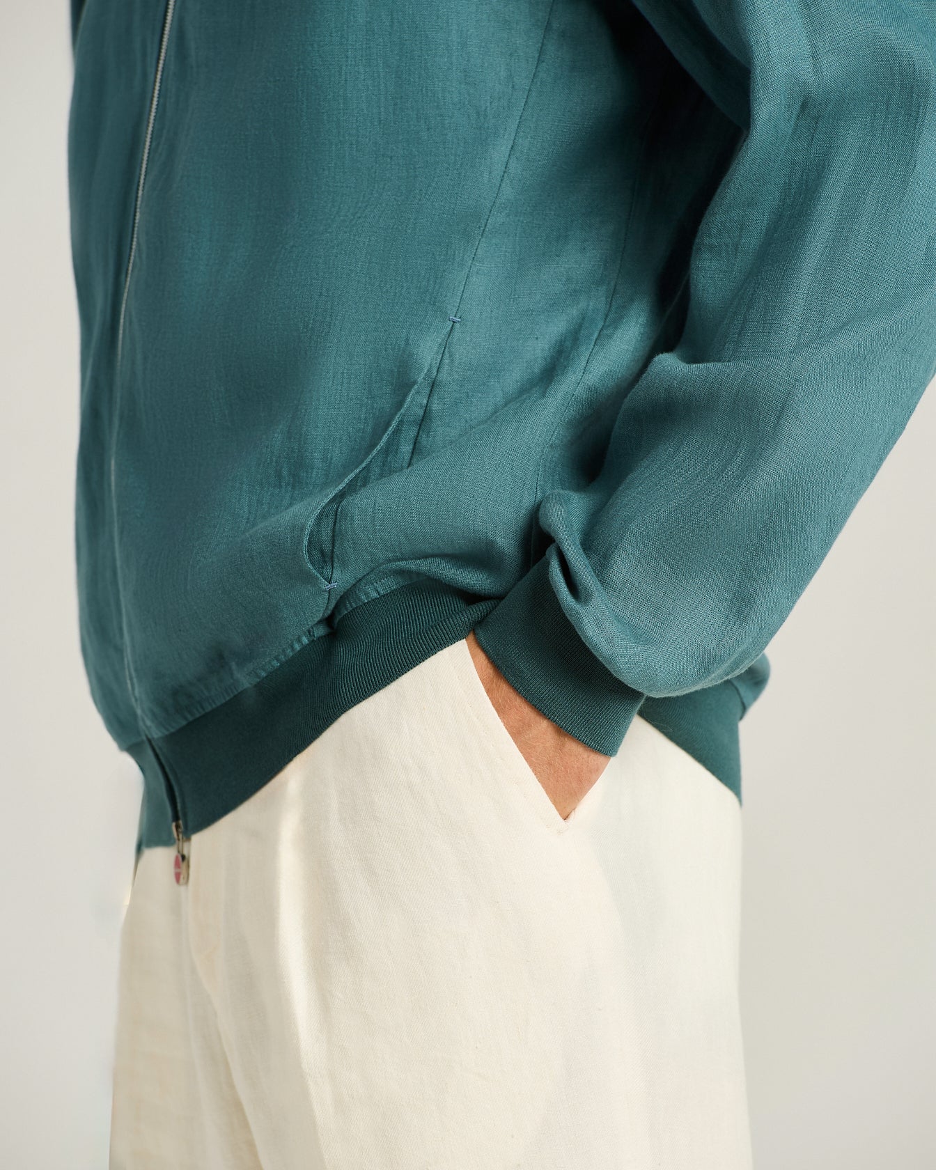 Men's cornflower blue linen zip jacket regular fit | Kiton