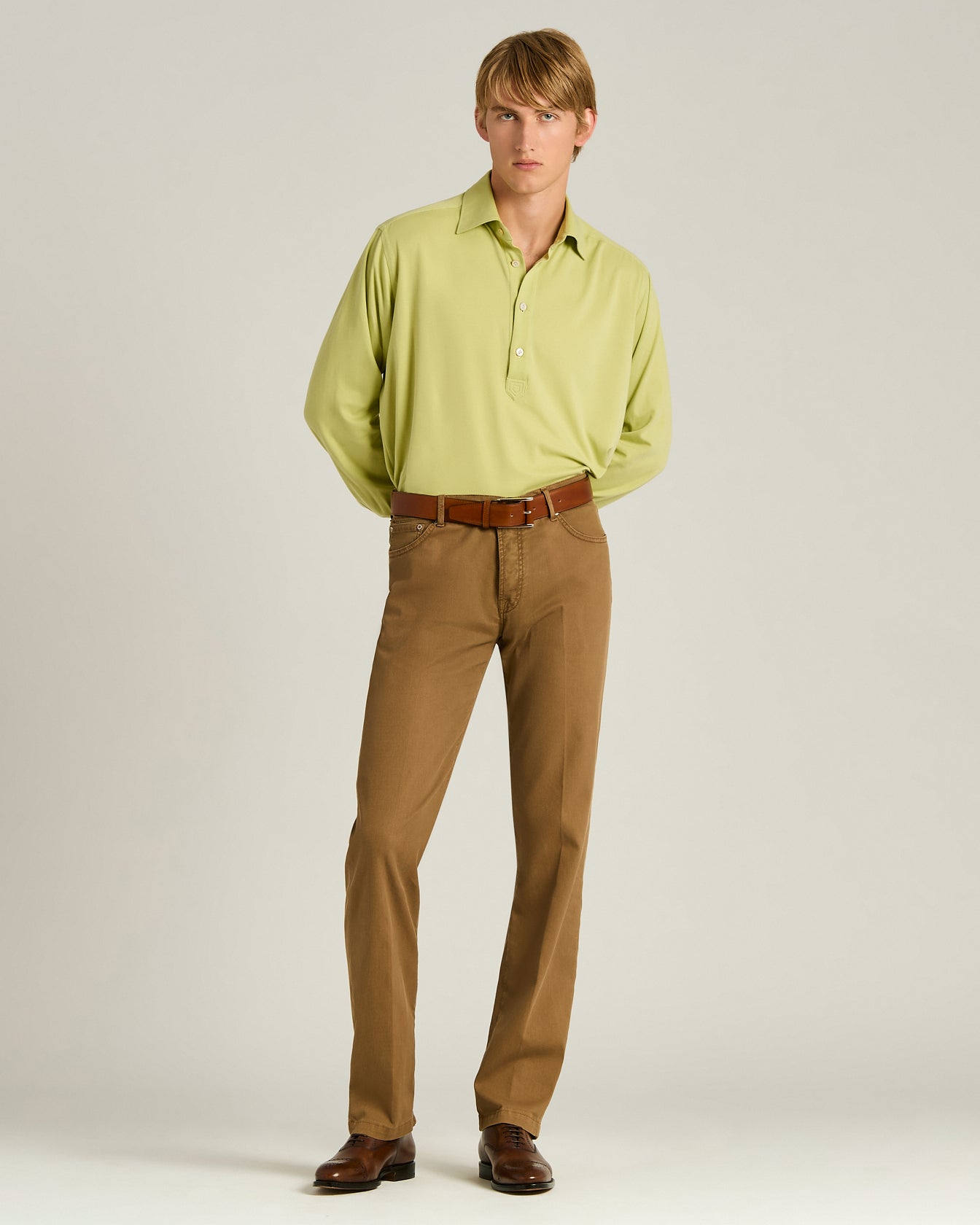 Men's green cotton jersey long-sleeved polo shirt | Kiton