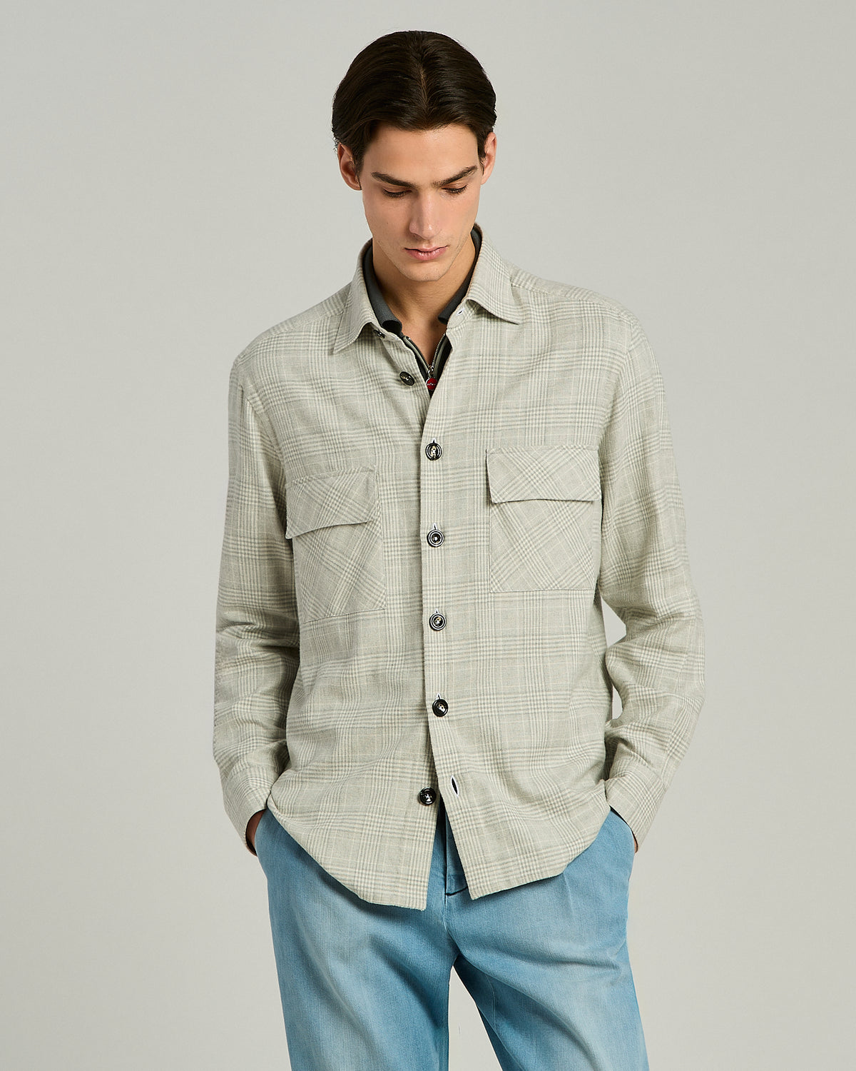 LIGHT GREY AROUND COTTON SHIRT 2