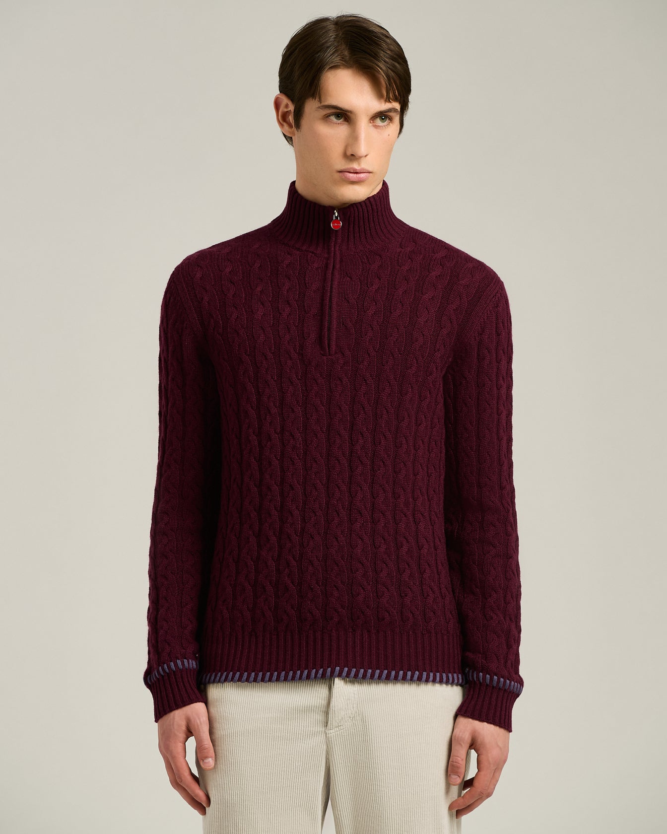 CASHMERE MOCK NECK SWEATER WITH BRAID WORKMANSHIP