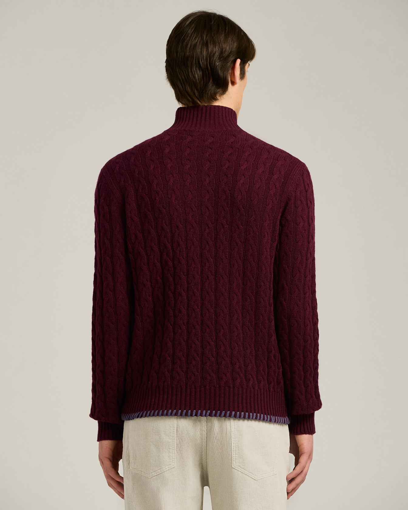 CASHMERE MOCK NECK SWEATER WITH BRAID WORKMANSHIP