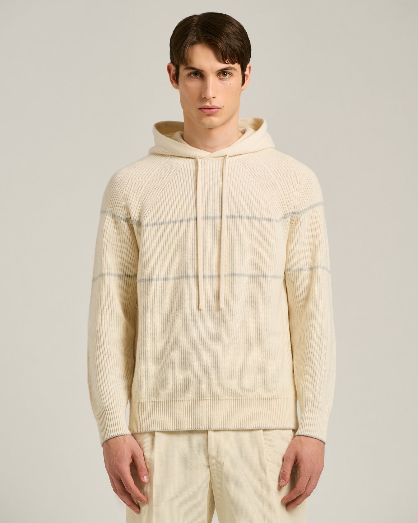 PURE CASHMERE RIBBED HOODED SWEATSHIRT