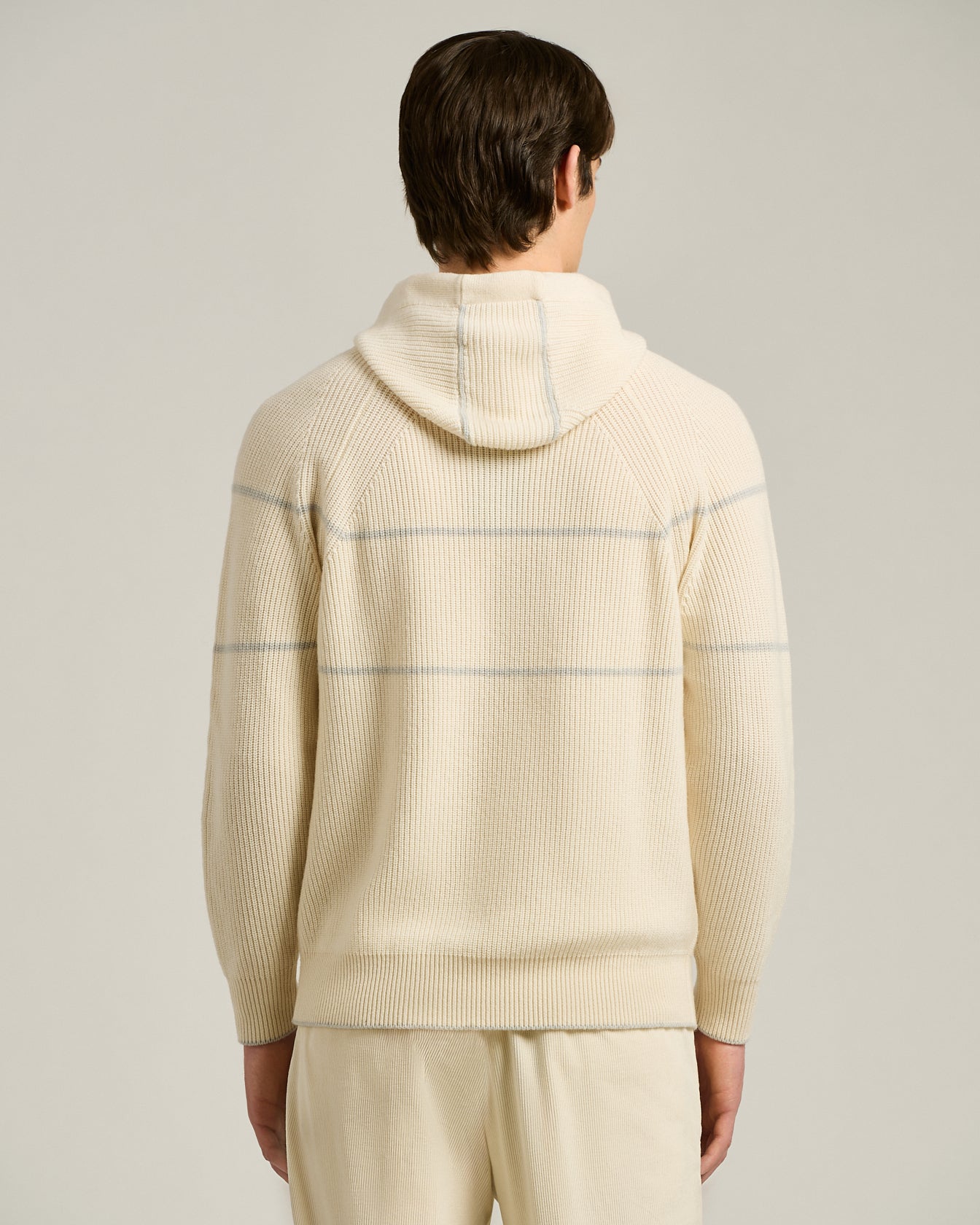 PURE CASHMERE RIBBED HOODED SWEATSHIRT