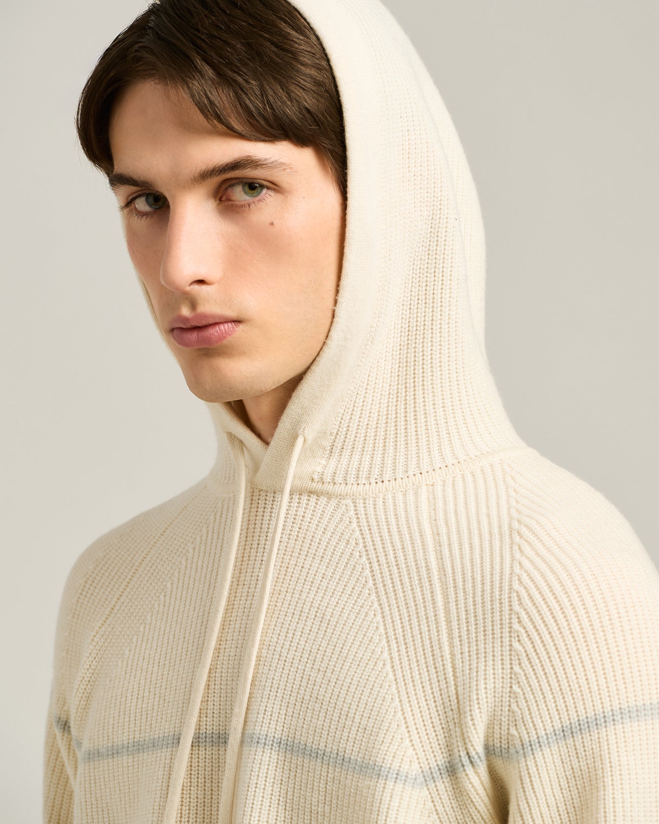 PURE CASHMERE RIBBED HOODED SWEATSHIRT