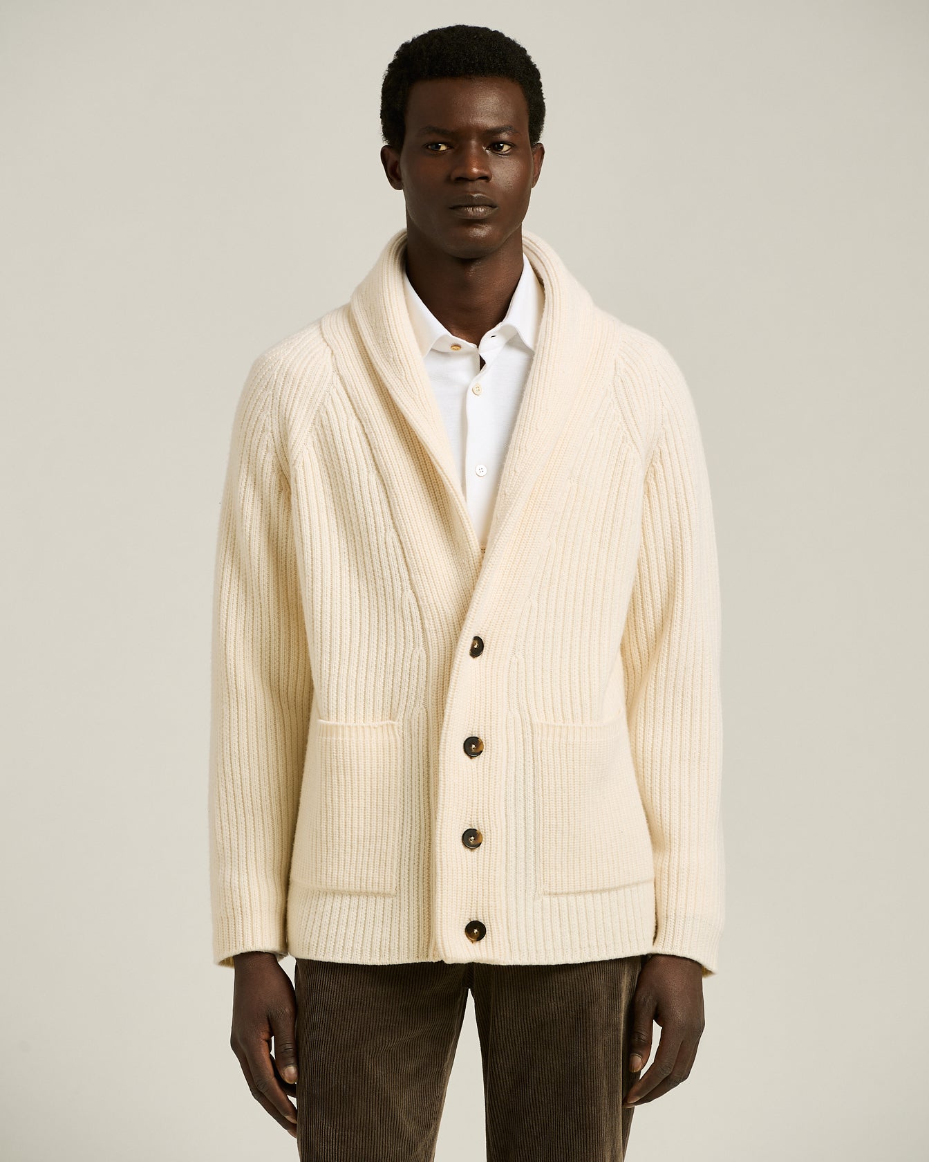 WOOL AND CASHMERE SHAWL COLLAR CARDIGAN