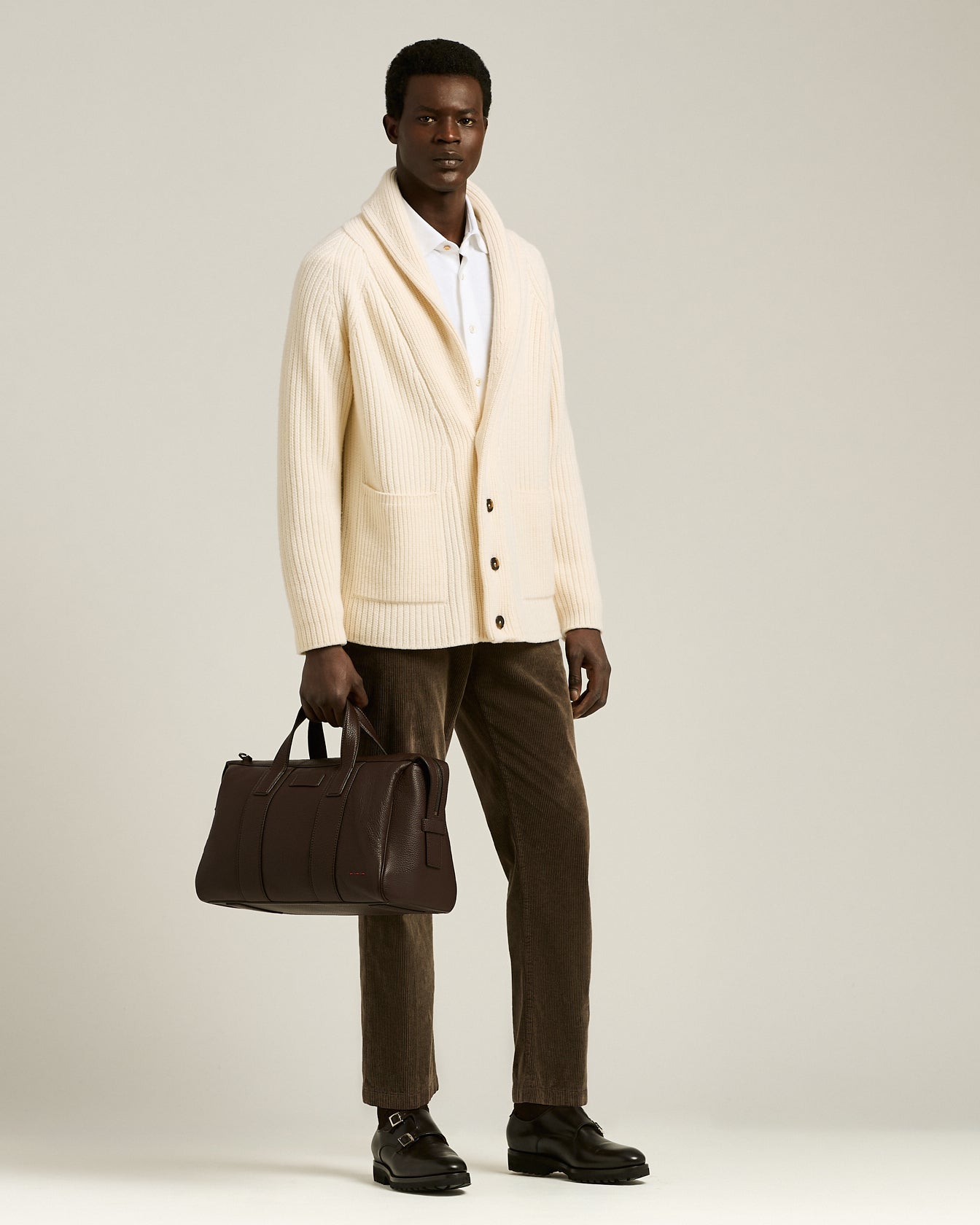 WOOL AND CASHMERE SHAWL COLLAR CARDIGAN