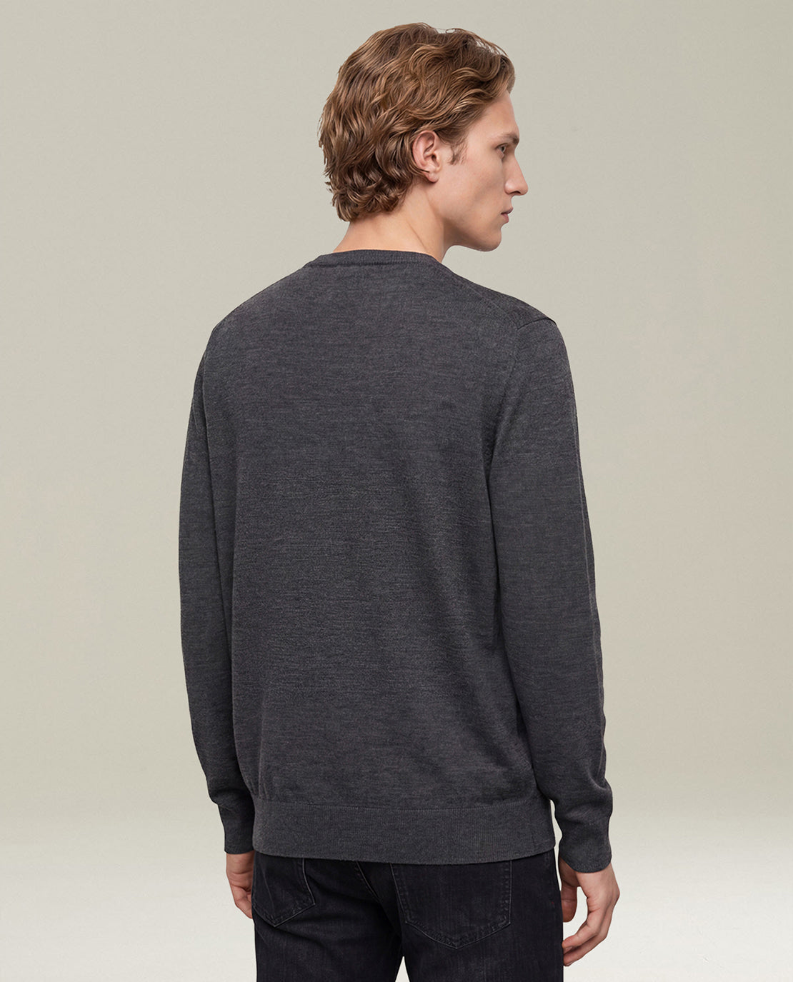 CHARCOAL GREY 14-MICRON WOOL CREW-NECK SWEATER