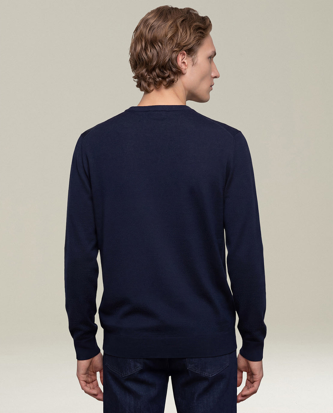 NAVY BLUE 14-MICRON WOOL CREW-NECK SWEATER