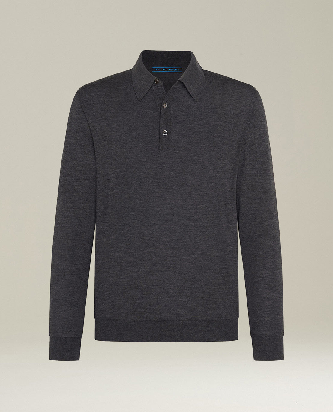 CHARCOAL GREY 14-MICRON WOOL LONG-SLEEVED POLO SHIRT