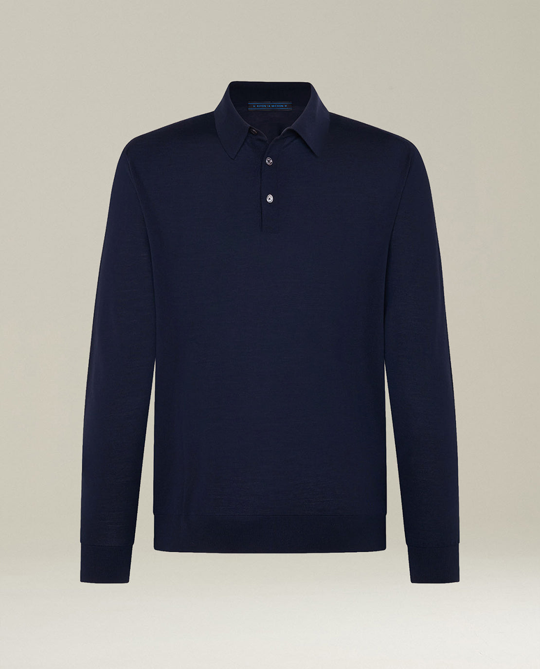 NAVY BLUE 14-MICRON WOOL LONG-SLEEVED POLO SHIRT