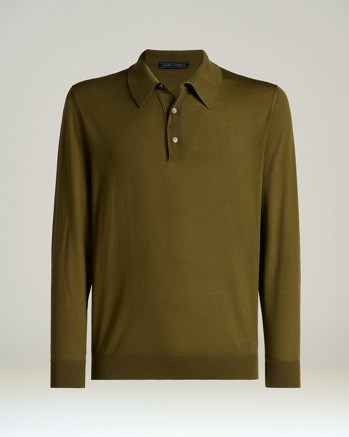 OLIVE GREEN EXTRA FINE WOOL LONG-SLEEVED POLO SHIRT