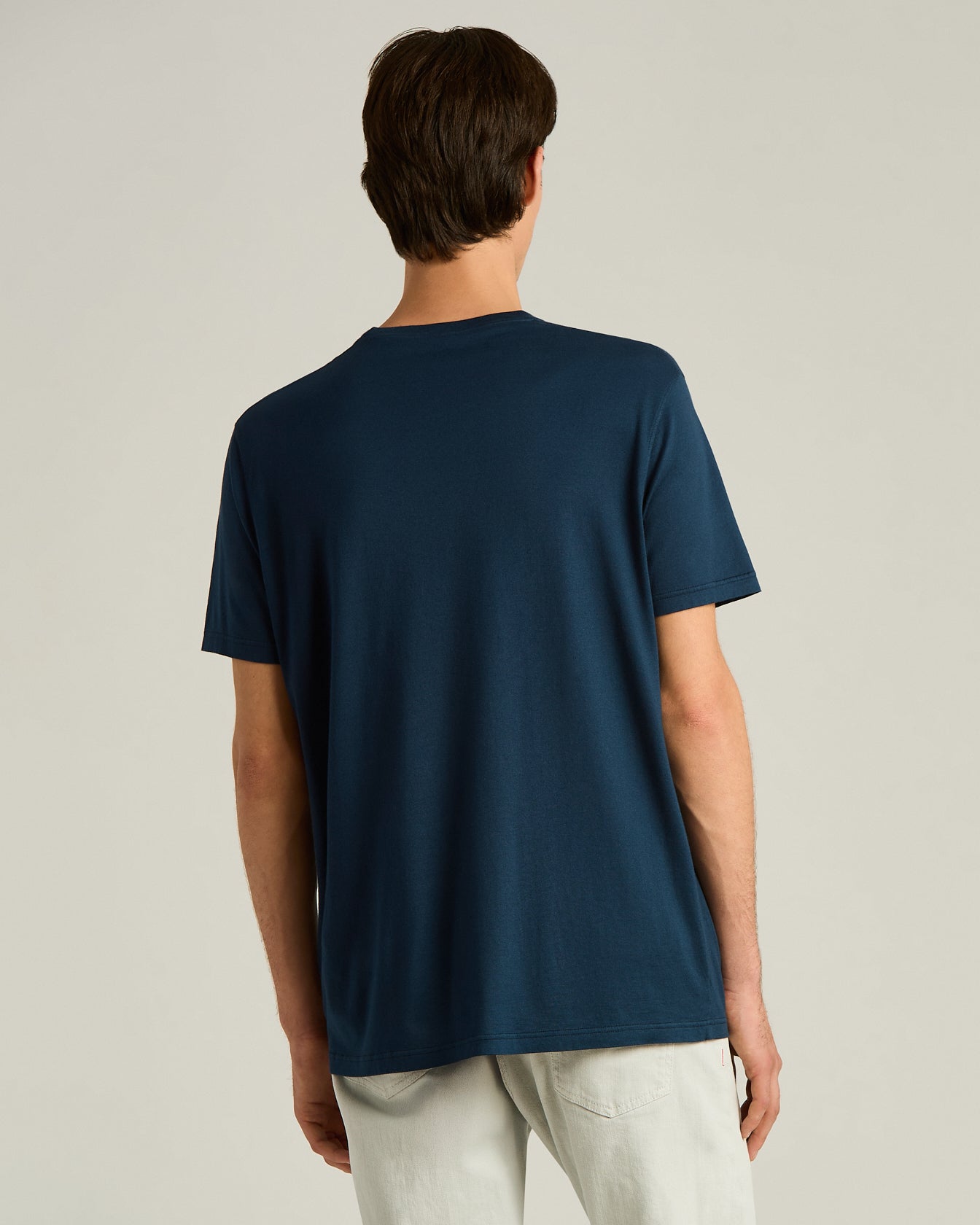 COTTON AND CASHMERE BLEND T-SHIRT IN NAVY BLUE
