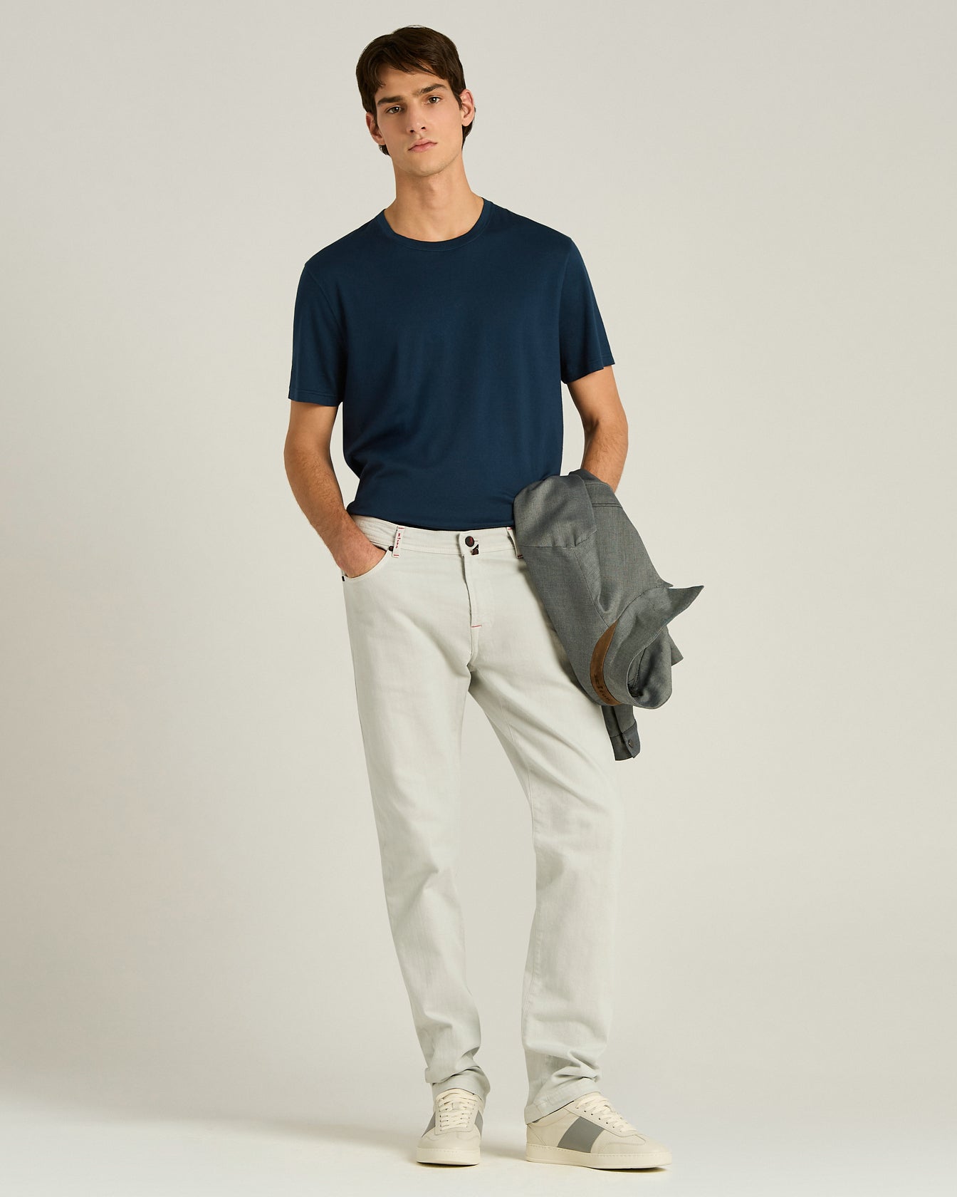 COTTON AND CASHMERE BLEND T-SHIRT IN NAVY BLUE