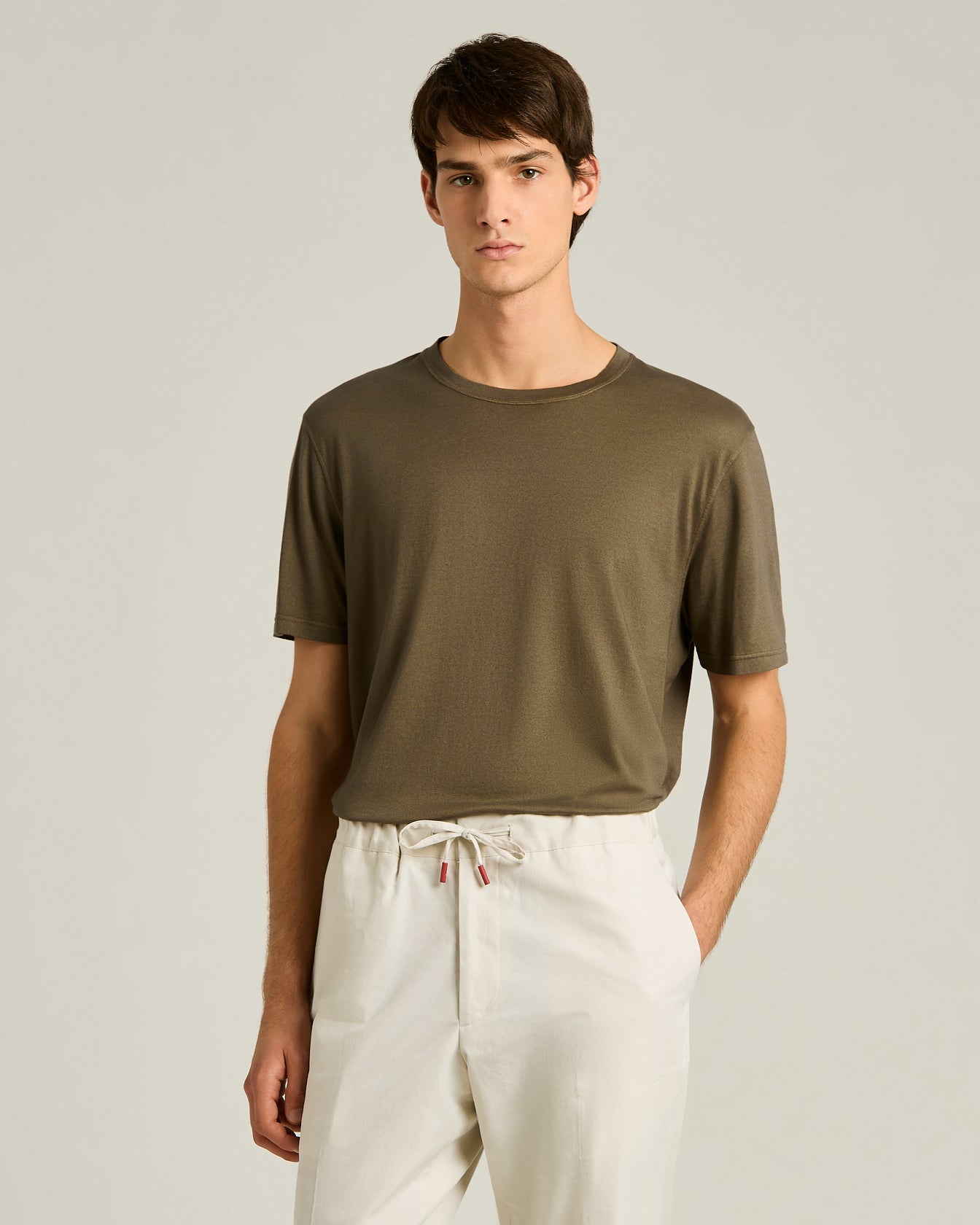 COTTON AND CASHMERE BLEND T-SHIRT IN BROWN