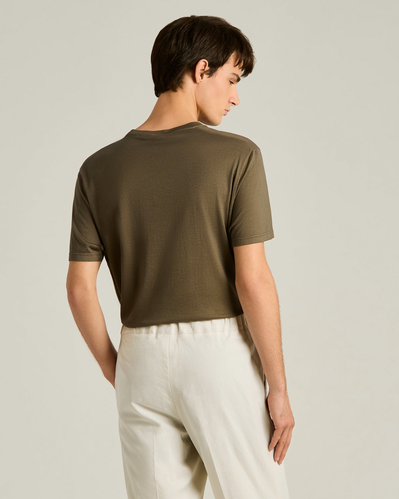 COTTON AND CASHMERE BLEND T-SHIRT IN BROWN