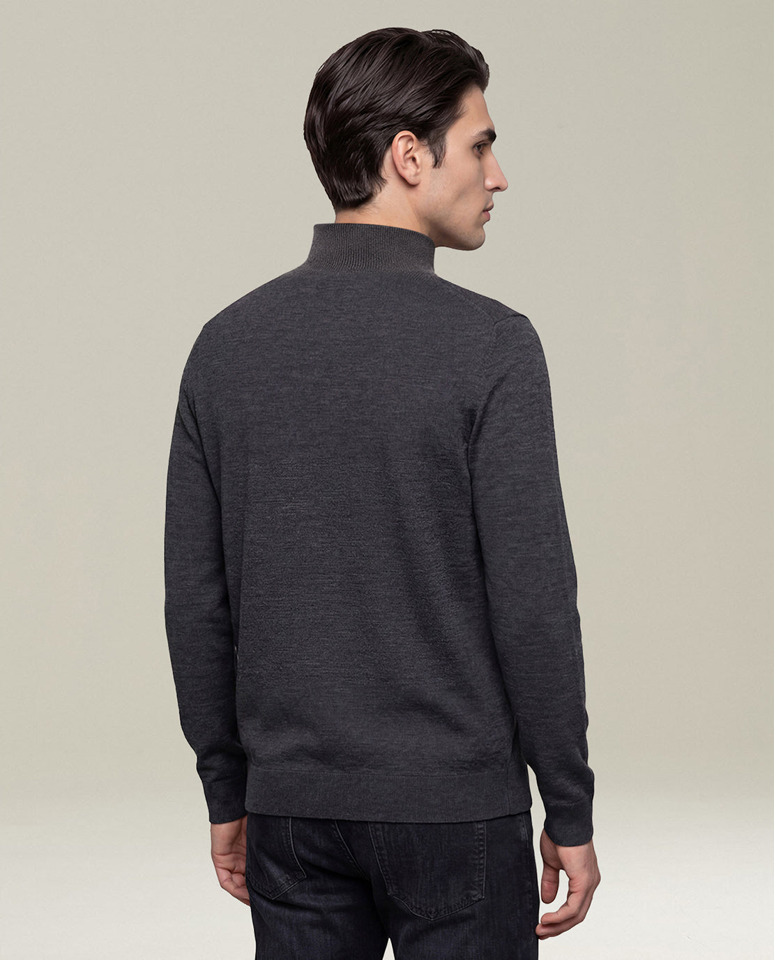 CHARCOAL GREY WOOL MOCK-NECK SWEATER