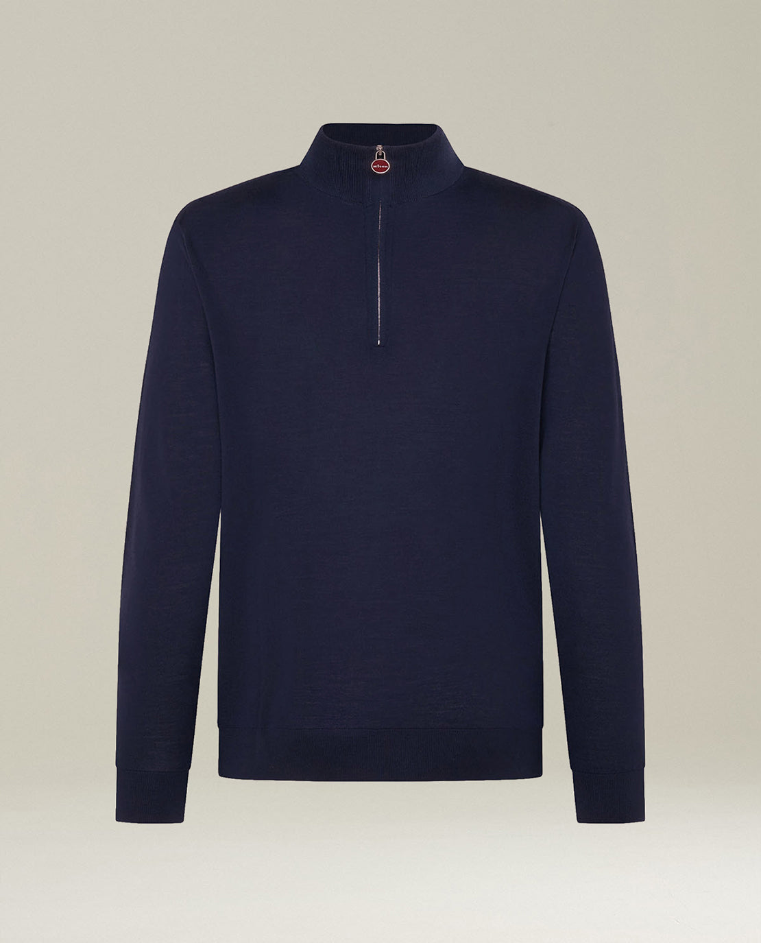 NAVY WOOL MOCK-NECK SWEATER